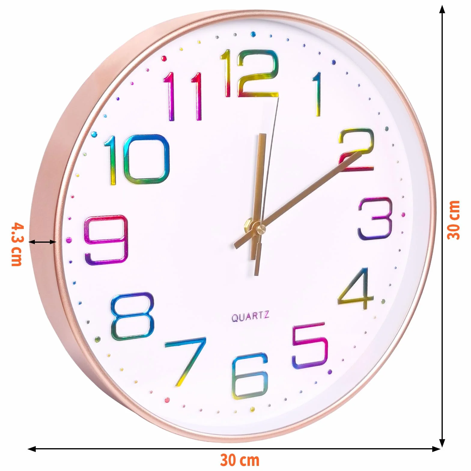 Reloj de Pared 30cm, Movimiento de Cuarzo Silencioso, Decorativo Redondo