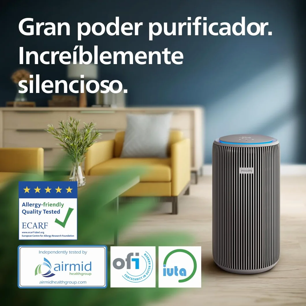 Philips PureProtect Serie 3200: Purificador de aire inteligente, HEPA y filtro de carbón activo, CADR 500 m³/h para 130 m², ultrasilencioso, captura el 99,97% de alérgenos, App conectada (AC3210/12)