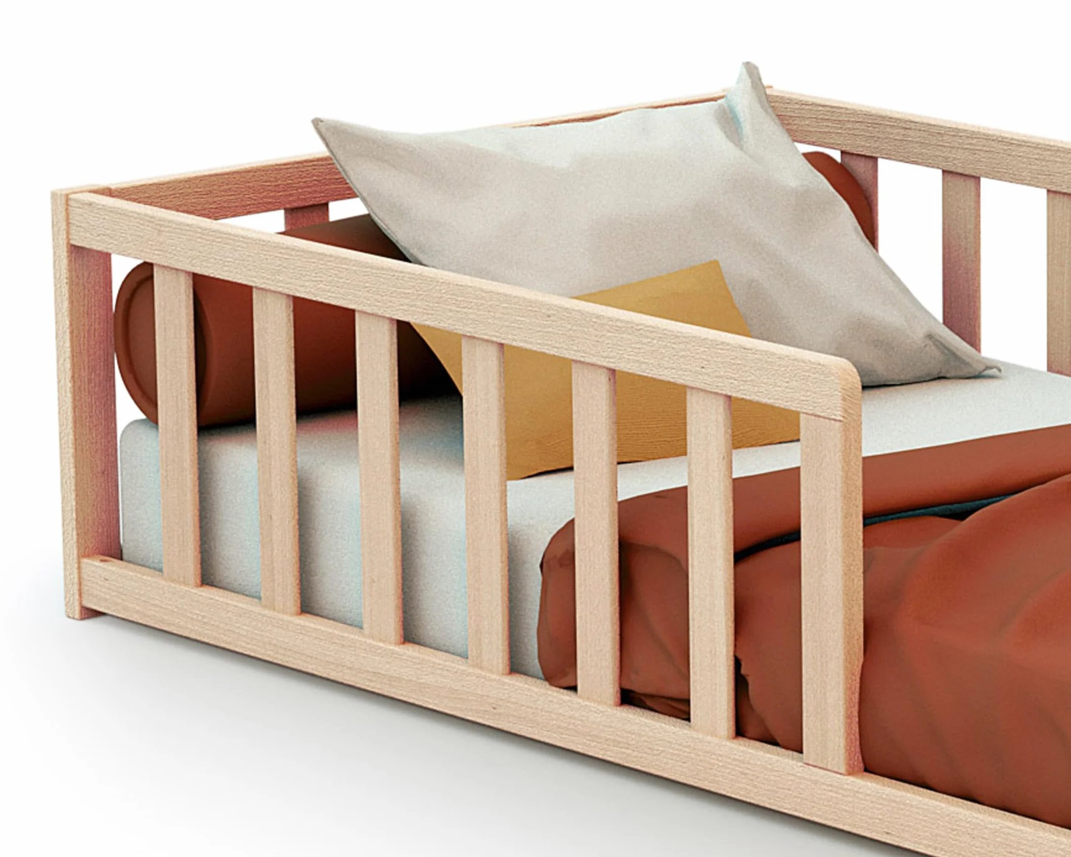 WEBABY - Cama infantil en el suelo madera - Haya Cruda - 70 x 140-144 x 75 x 35 cm