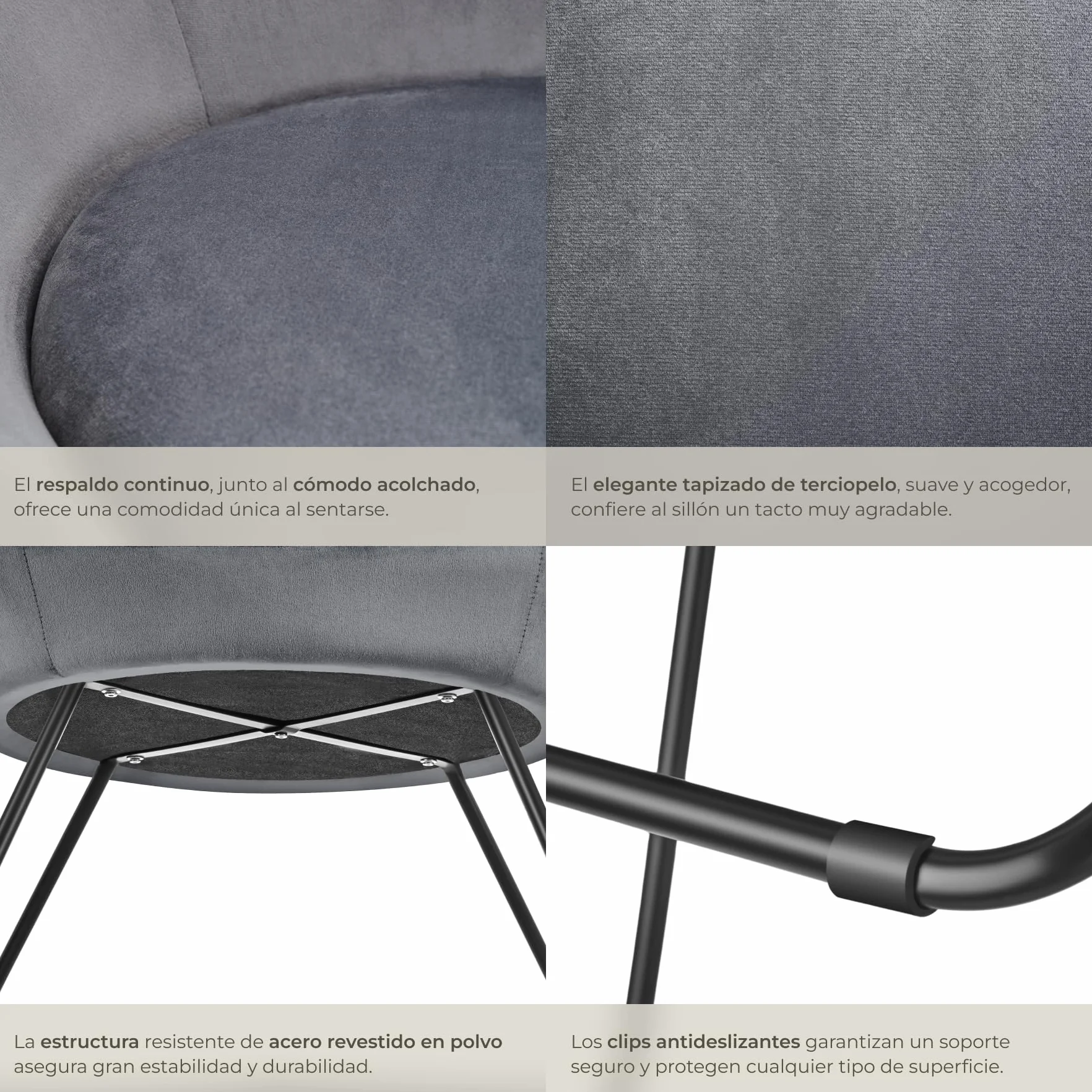 tectake® Sillón de Cóctel Redondo, Estilo Escandinavo, Respaldo Continuo, Acolchado con Espuma de Alta Densidad, Sillón Relax, Muebles Salón, Butacas Dormitorio, Silla Tapizada - Terciopelo Antracita