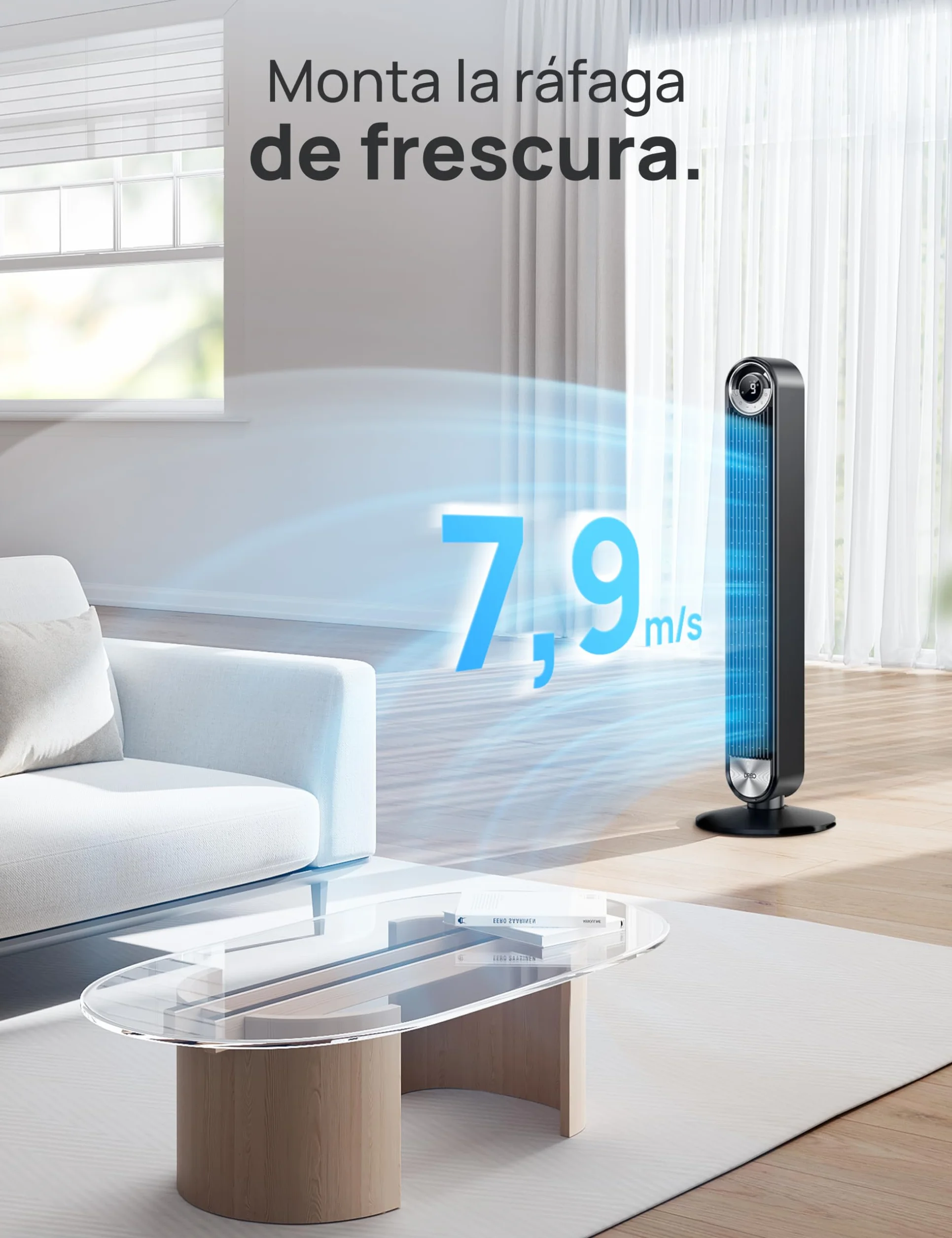 Dreo Ventilador de torre inteligente Cruiser Pro 106 cm, WiFi Alexa, oscilante de 90°, 9 ajustes de velocidad, temporizador de 12 horas, control APP, control por voz, mando a distancia, pantalla LED