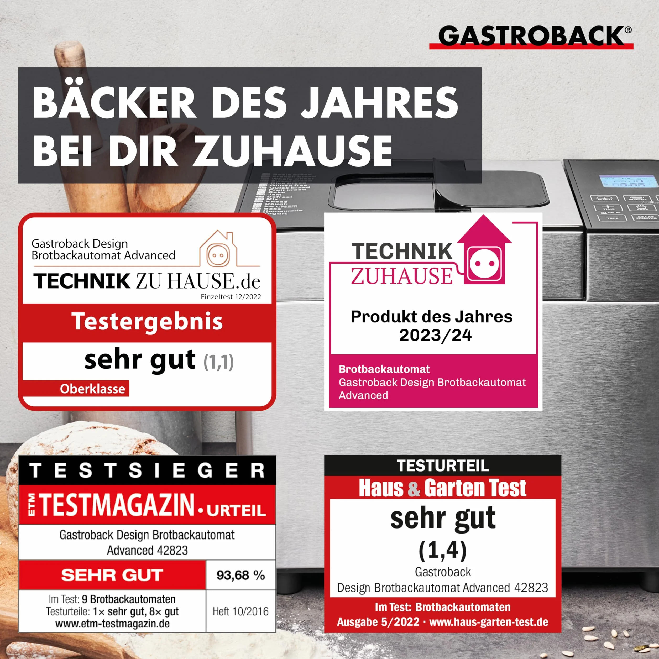 Gastroback 42823- Panificadora semi profesional (Negro, Metálico, 1 kg, Pastel de masa, Pan francés, Masa para pizza, Pan de trigo, 500 g, Sensor, 15 min)