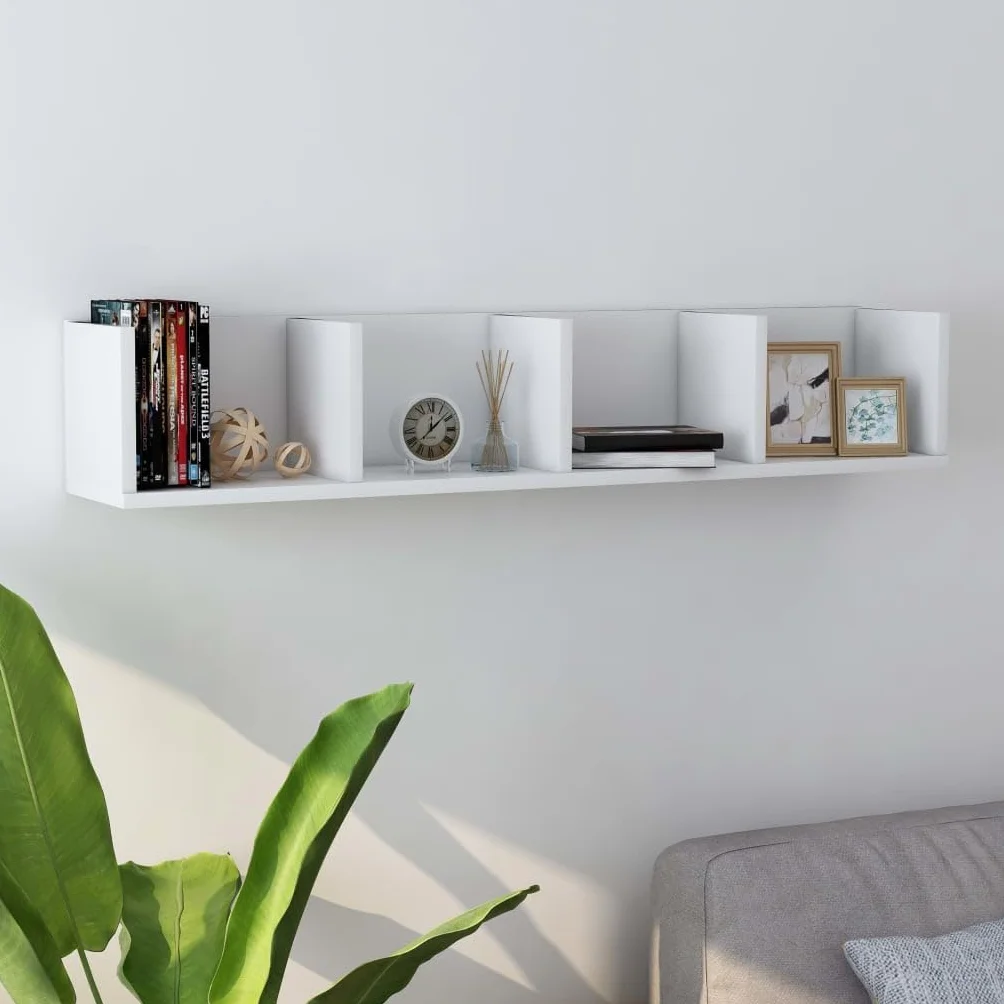 vidaXL Estante de Pared para CD Balda Colgante Expositora Estantería Montado para Libros Decoración Almacenamiento Contrachapada Blanco 100x18x18cm