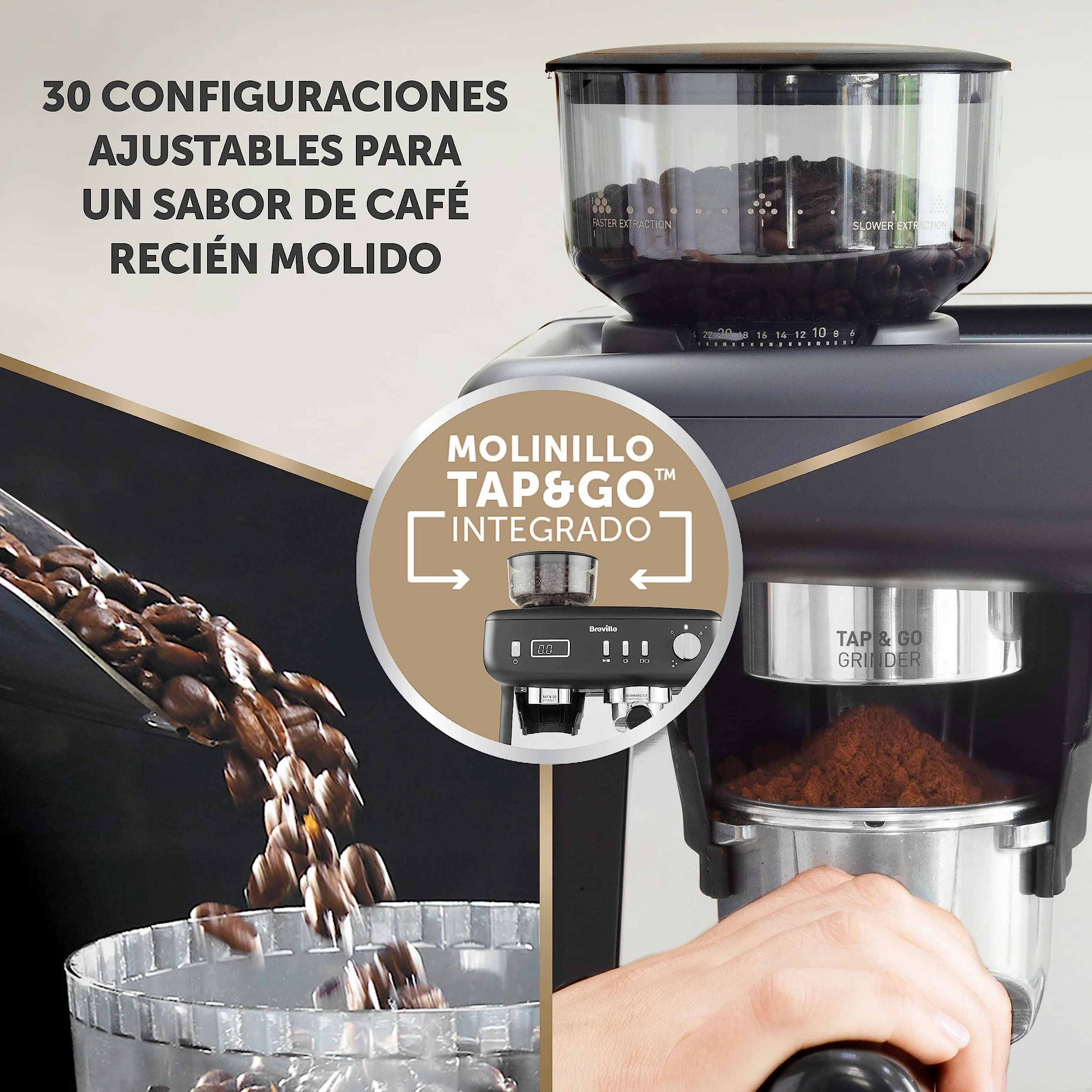 Breville Barista Max+ cafetera espresso | Molido y dosificación inteligentes | Temporizador de extracción de precisión | Espumador de leche integrado | Bomba italiana de 15 bares | Negro [VCF152X]