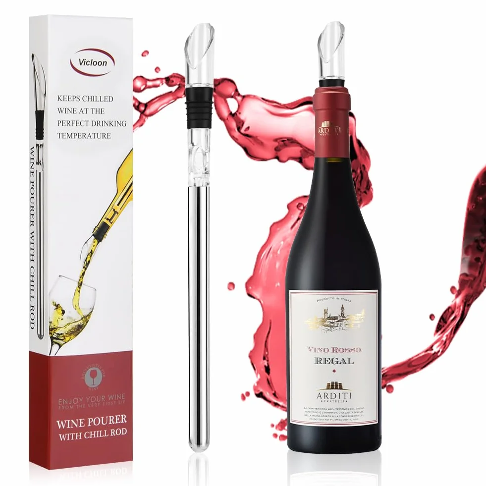 Enfriador Botellas Vino con Varilla de Enfriamiento, Acero Inoxidable, Aereador y Vertedor