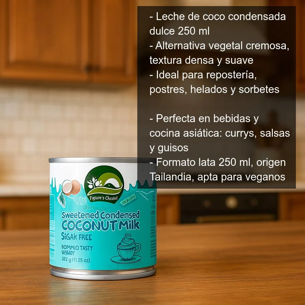 Leche de coco condensada dulce 250 ml lata alternativa vegetal cremosa repostería café batidos cocina asiática