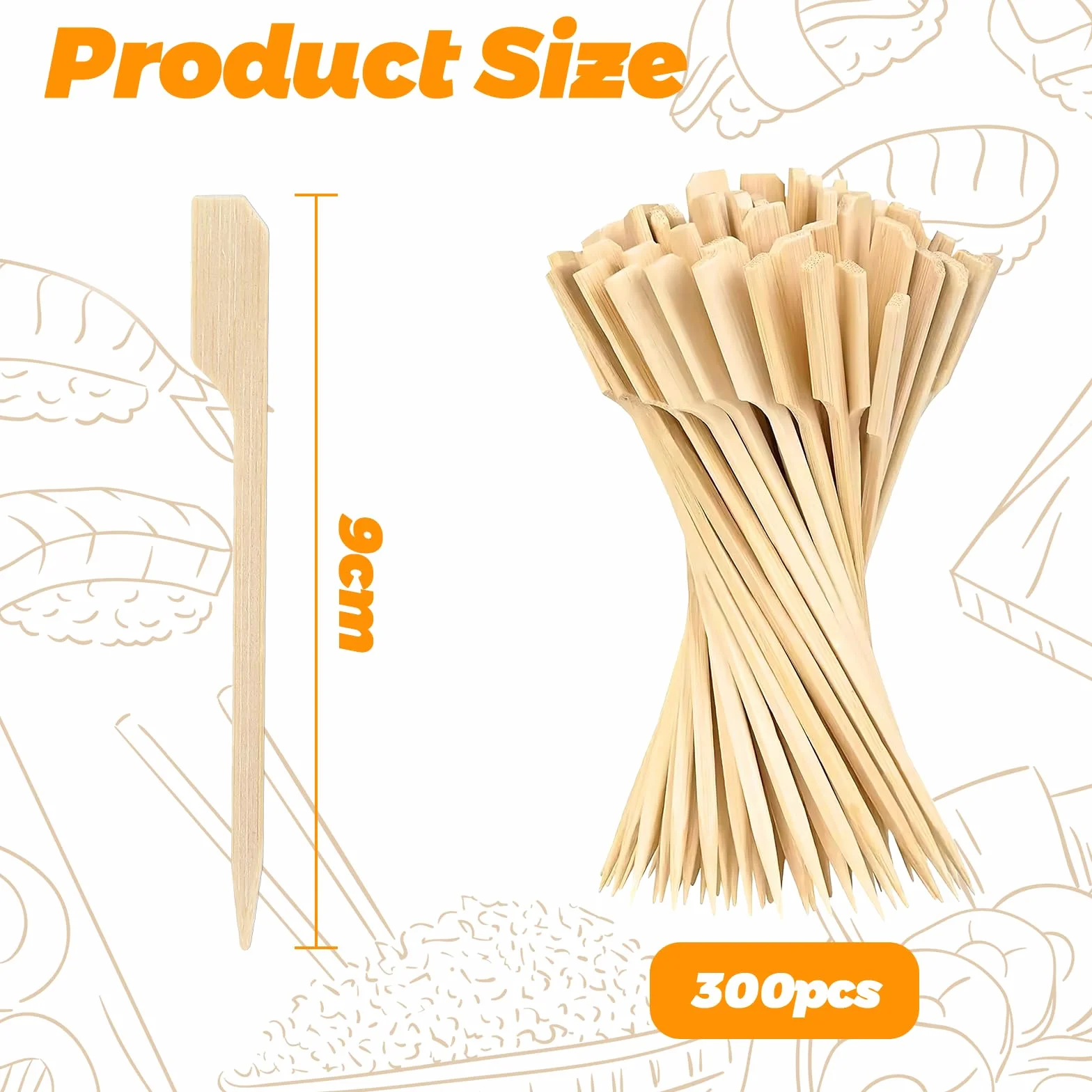 Palillos para Aperitivos de Bambú 9cm, Brochetas de Madera para Cócteles, Barbacoas y Frutas