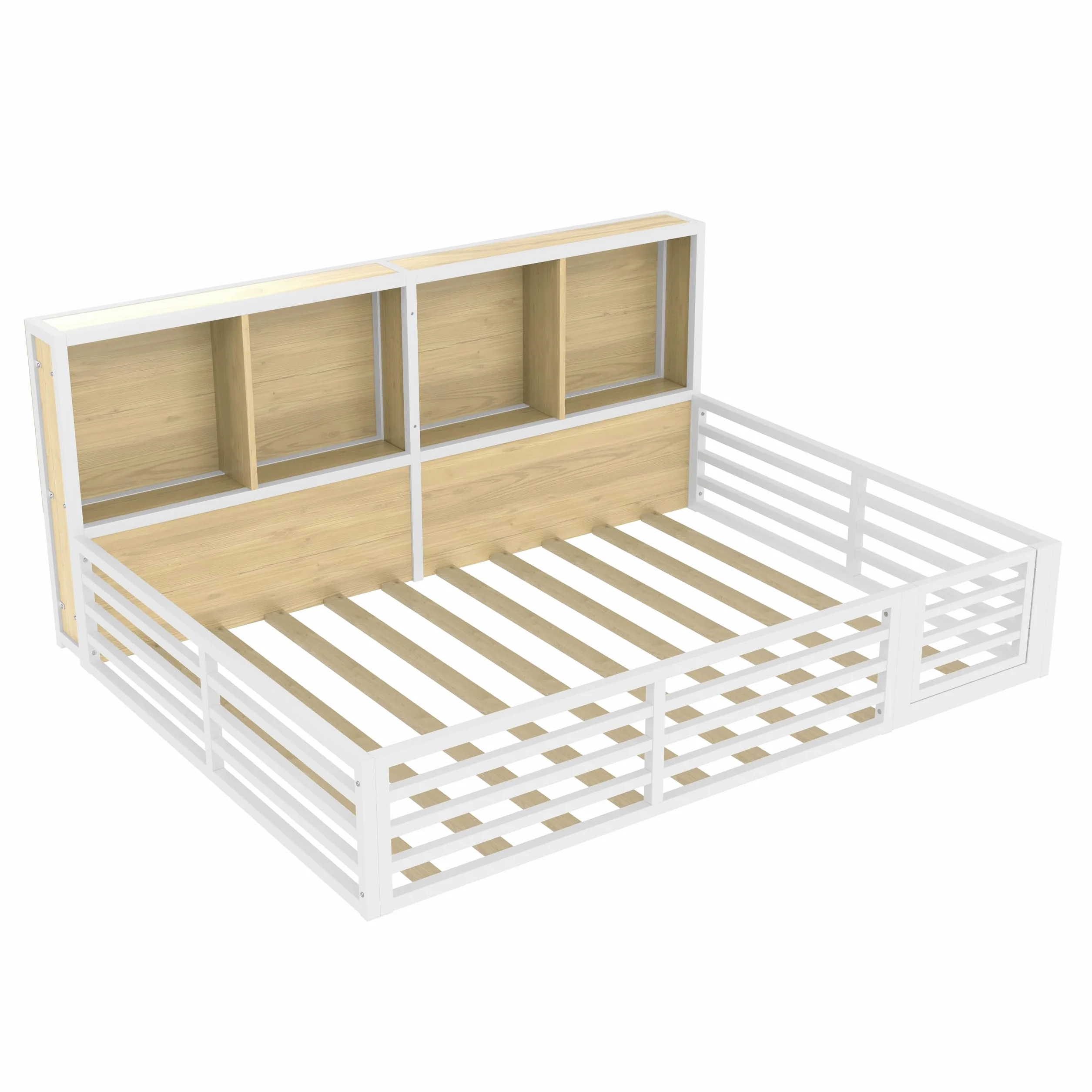 Montessori - Cama infantil (140 x 200 cm, con protección anticaída y somier, cama de casa con 4 compartimentos de almacenamiento, iluminación LED y puerta), color blanco, 140 x 200 cm