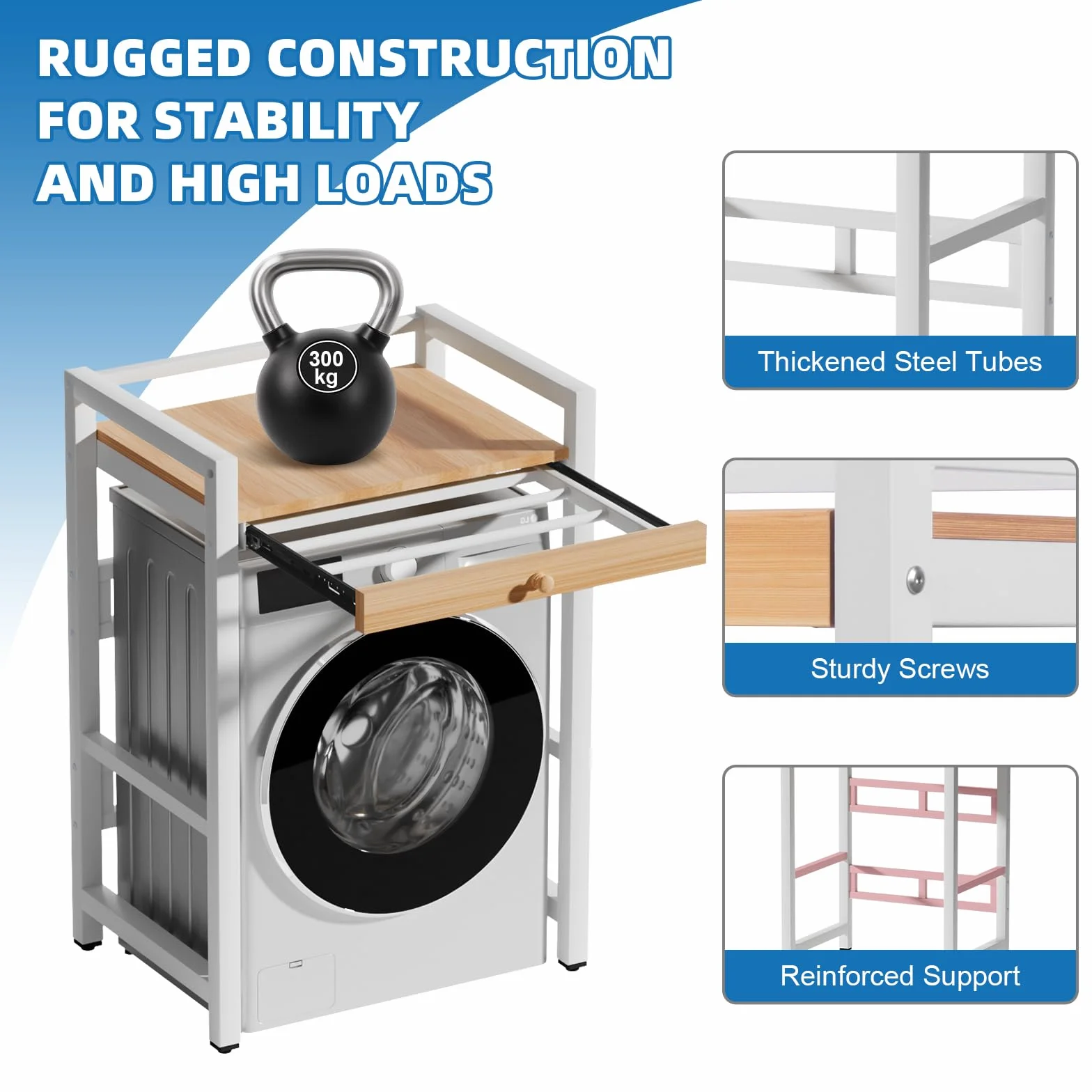 Mueble Lavadora Secadora, Estante Organizador de Baño Ahorra Espacio, Mueble para Lavadora Apto para Lavadora y Secadora, 350 kg de Carga, 73 x 63 x 105cm
