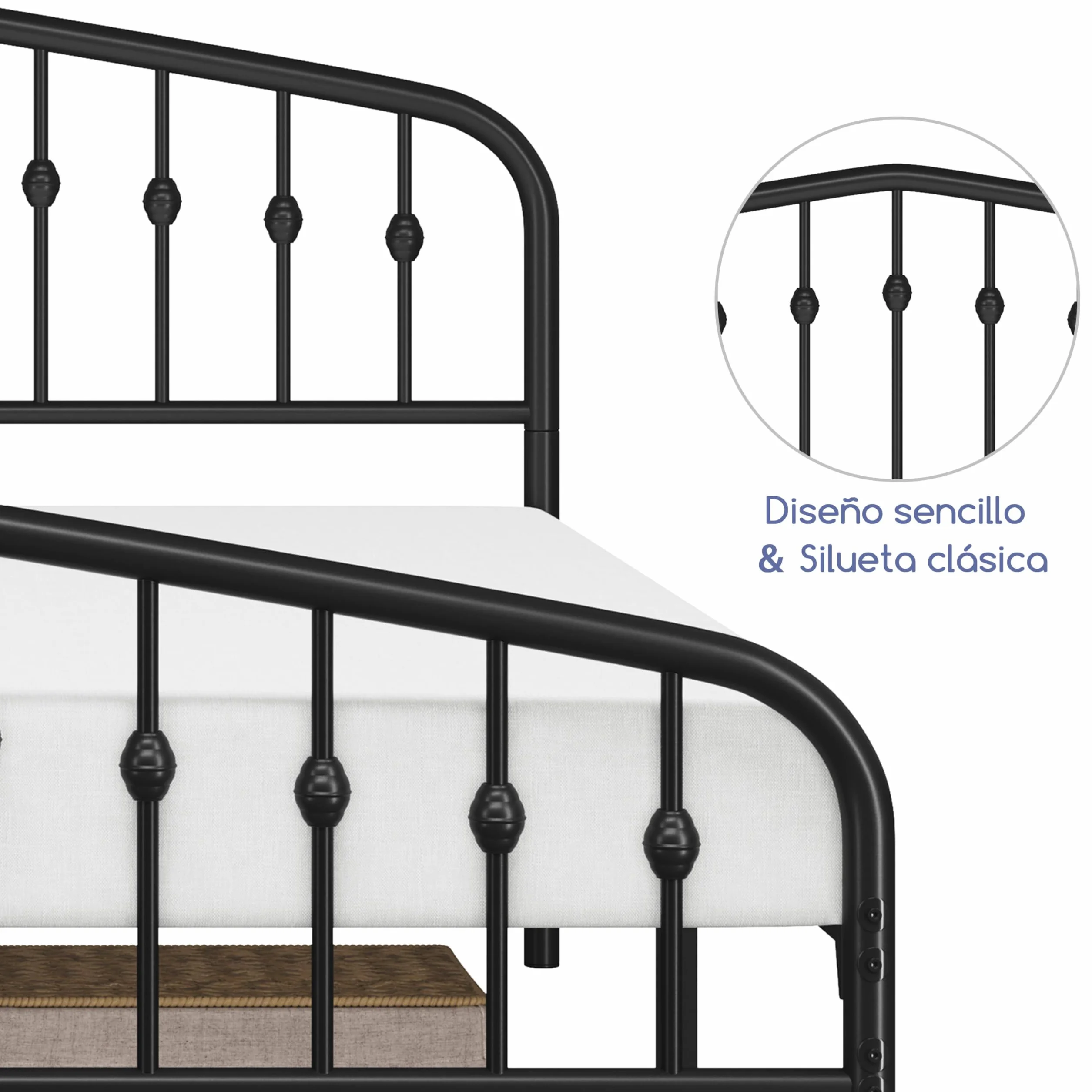 Yaheetech Marco de Cama de Metal Moderno 160 x 200 cm Negro