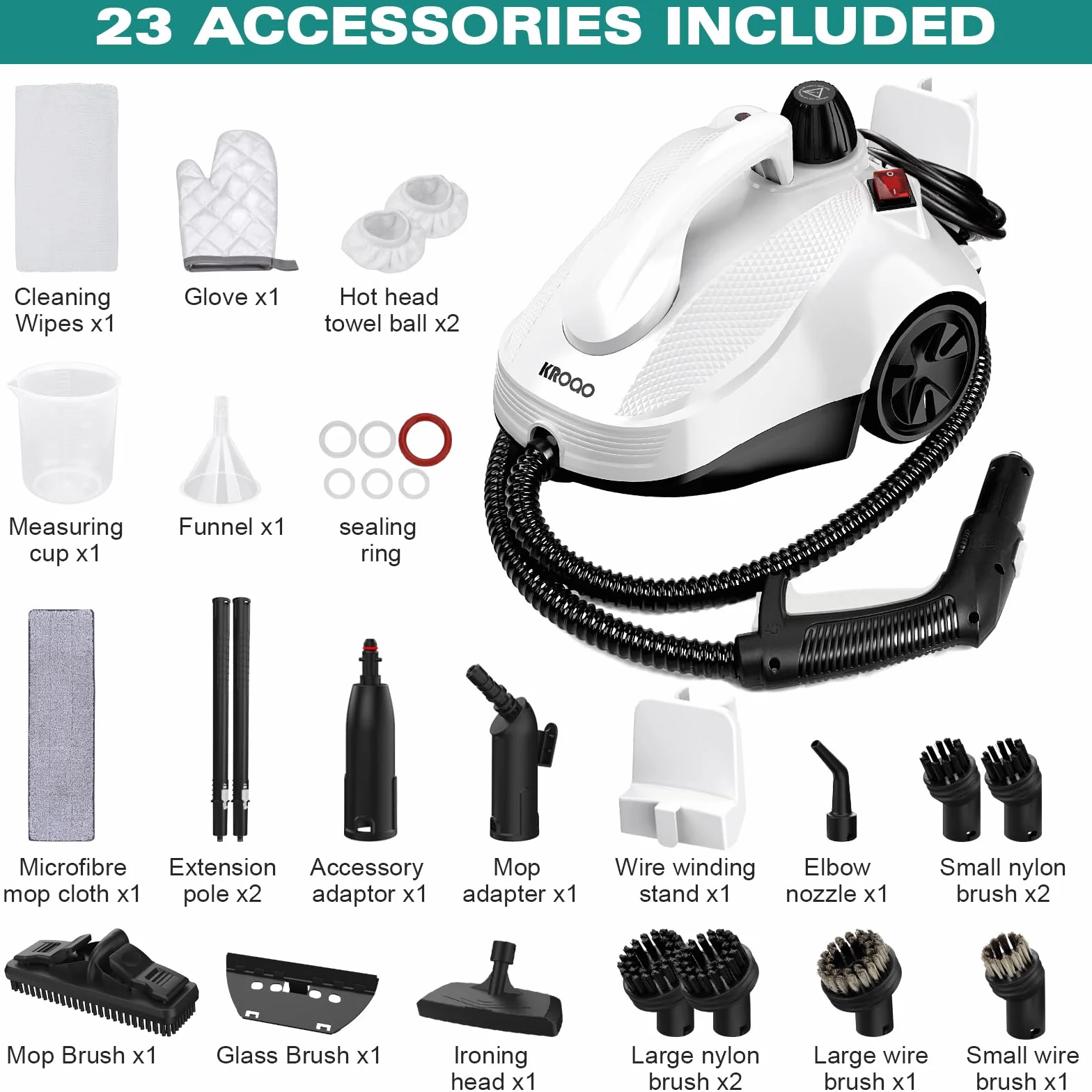 Limpiador de vapor multiusos para todo con 23 accesorios, quitar papel pintado, suelo, alfombra, sofá, tapicería, coche, azulejos, tapicería, baño, 1,5 L