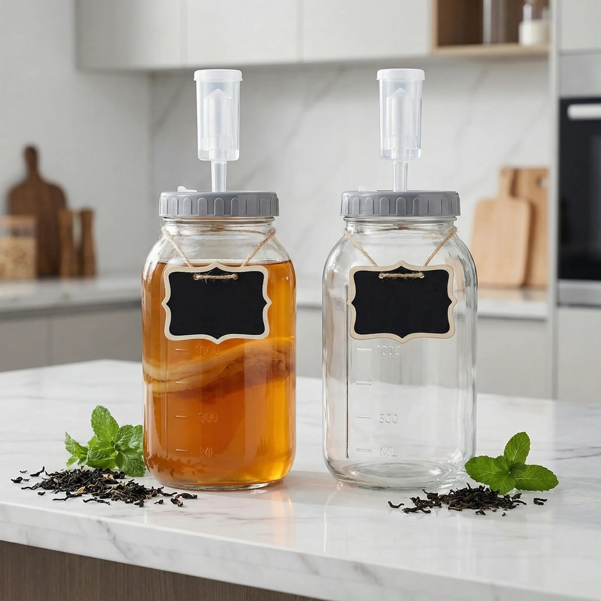 2 PCS Tarros de Fermentación 2L con Tapa, Kit de Fermentación con Cierre de Aire,Recipiente deFermentación de Vidrio, Kit de Fermentaciones con Etiquetas Cuerdas para Chucrut Kéfir Kimchi