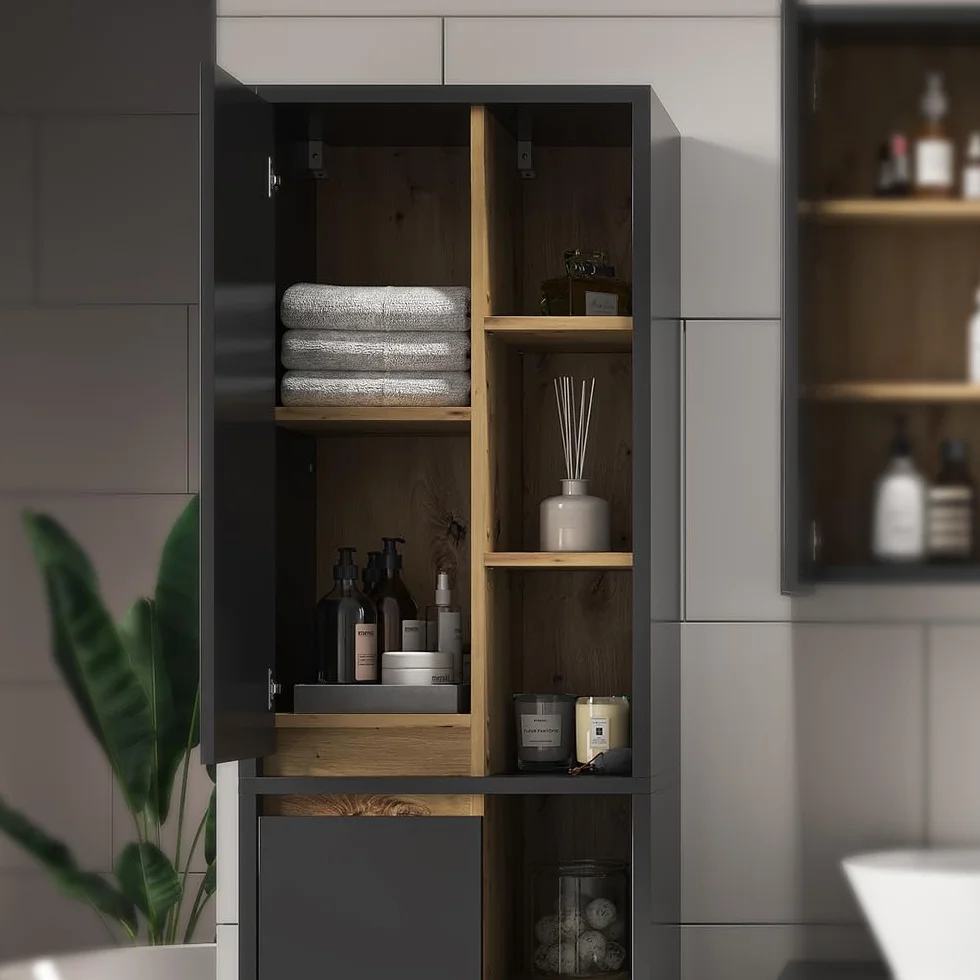 Vicco Armario de baño Viola, Antracita, 50 x 170 cm con Puertas y Compartimentos Abiertos, Apto para Montaje en Pared y combinable con Otros Muebles Viola