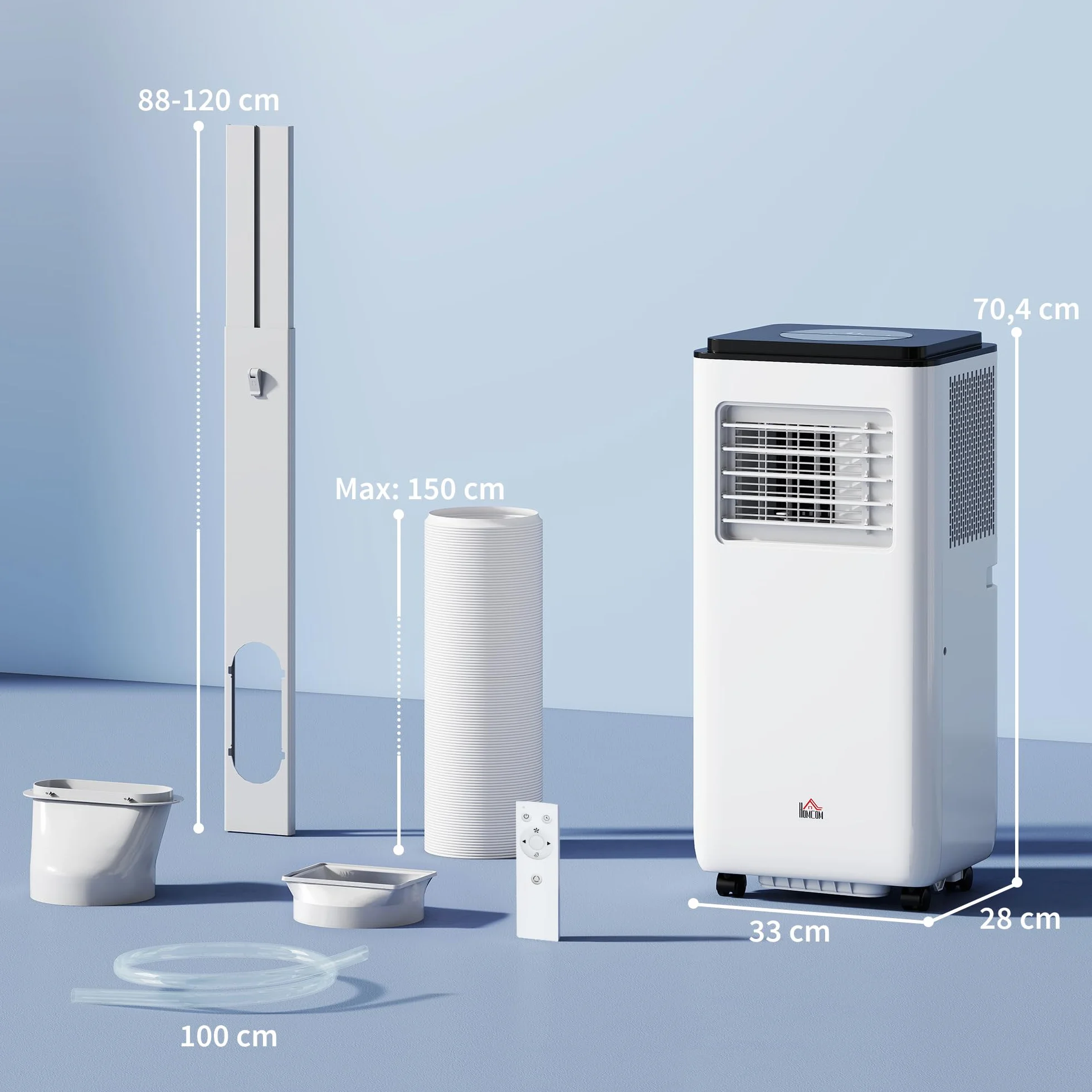 HOMCOM Aire Acondicionado Portátil 5 en 1 10000 BTU 2900W Enfriador Ventilador Deshumidificador 26 L/Día con Pantalla LED Mando a Distancia Temporizador 24h y 2 Velocidades para Habitación 35m² Blanco