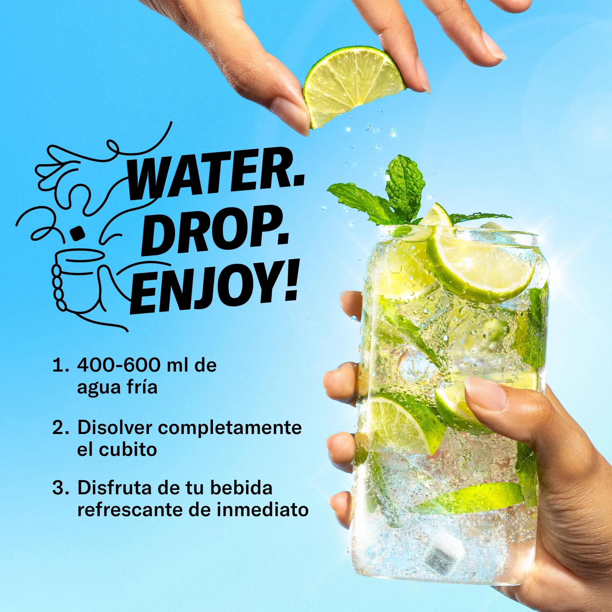 Waterdrop Set Mojito Fresa y Mora 36 Cubitos Saborizantes Agua Electrolitos Sin Azúcar Magnesio Vitaminas