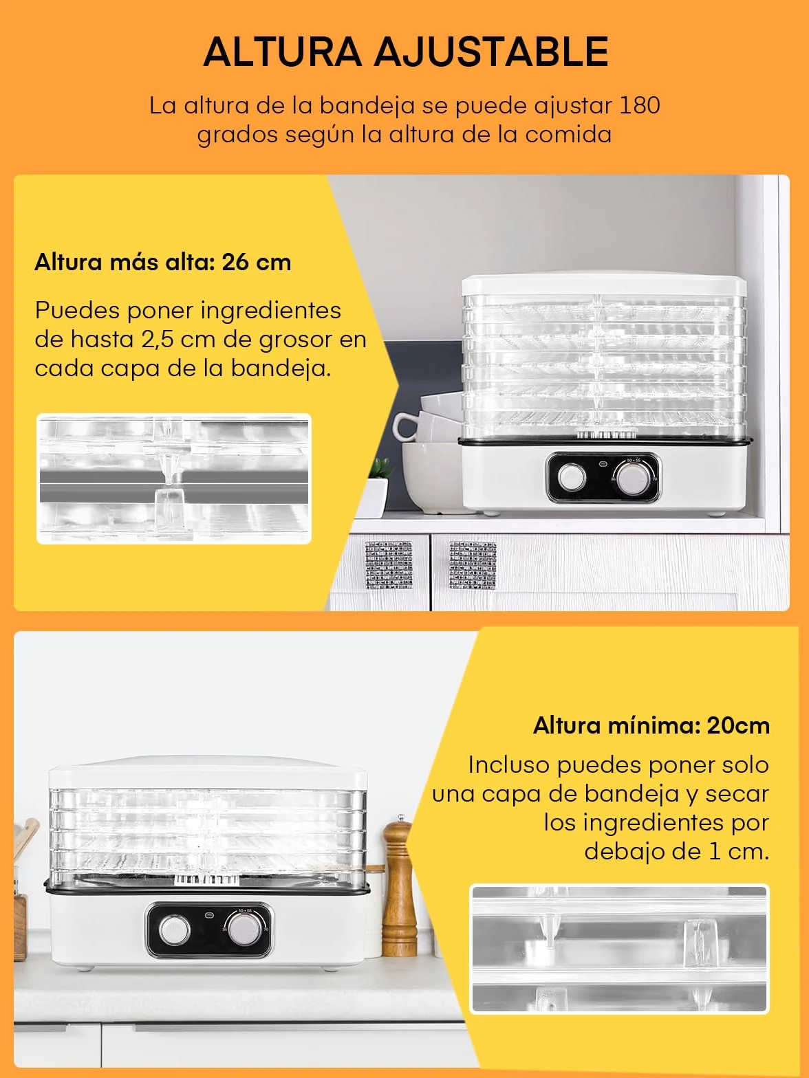 Deshidratador de Alimentos con 5 Bandejas Ajustables, Temperatura Ajustable 35-70°C