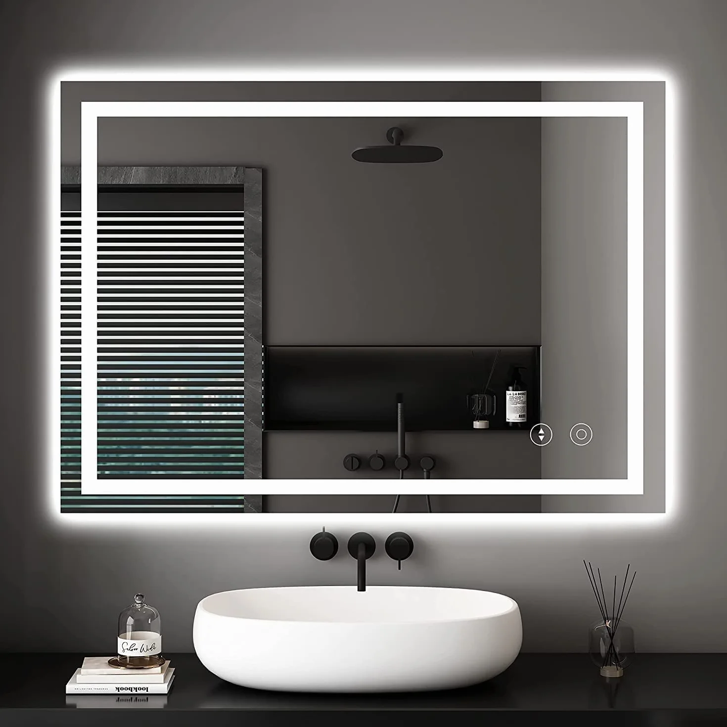 Dripex Espejo de Baño con Luz LED 60 x 80 cm, Antivaho, Interruptor Táctil, Dimmable, 3 Colores de Luz, IP54, Instalar Horizontal/Vertical