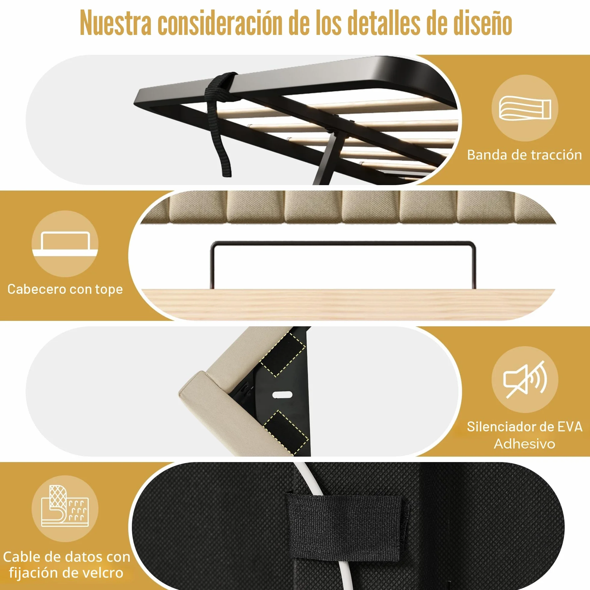 Cama tapizada de 180 x 200 cm, cama doble, cabecero de almacenamiento con conexiones USB y tipo C, iluminación LED en la cabecera y los pies de la cama, con espacio de almacenamiento hidráulico, lino