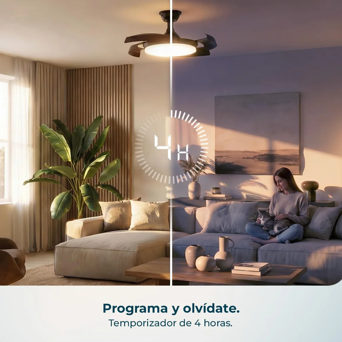 Cecotec Ventilador de Techo con Luz con Aspas Retráctiles EnergySilence Aero 4500 Puzzle Invisible White. 30W, Motor DC, Diámetro 42", Luz LED, Mando a Distancia, Temporizador, Función Verano/Invierno
