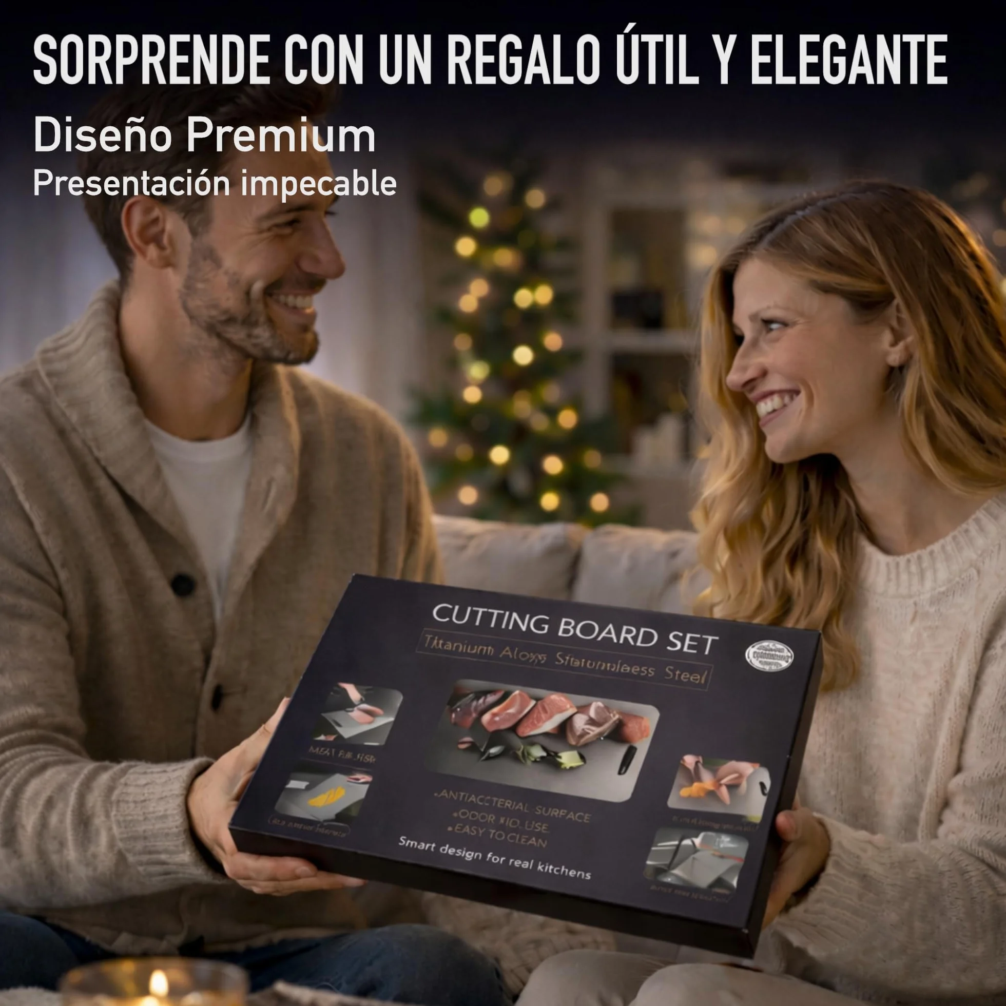 SET de 3 Tabla de Cortar con Aleación de Titanio para Cocina de Acero Inoxidable SUS316 y SUS 304 + Ganchos y Paños - Tabla de Cortar de Titanio Resistente + Reversible y Antibacteriana | 3-Stars