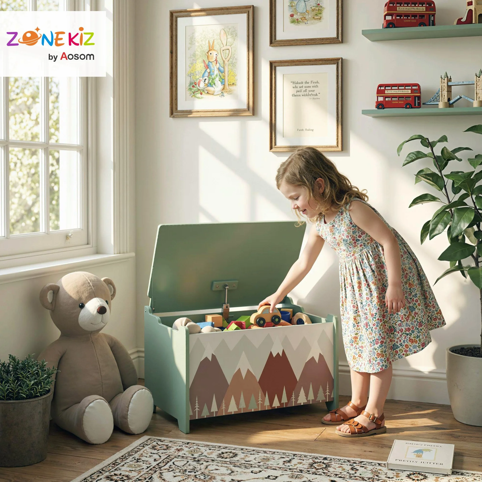 ZONEKIZ Caja de Almacenamiento para Juguetes 60x37x39 cm 20 kg Verde con Asas
