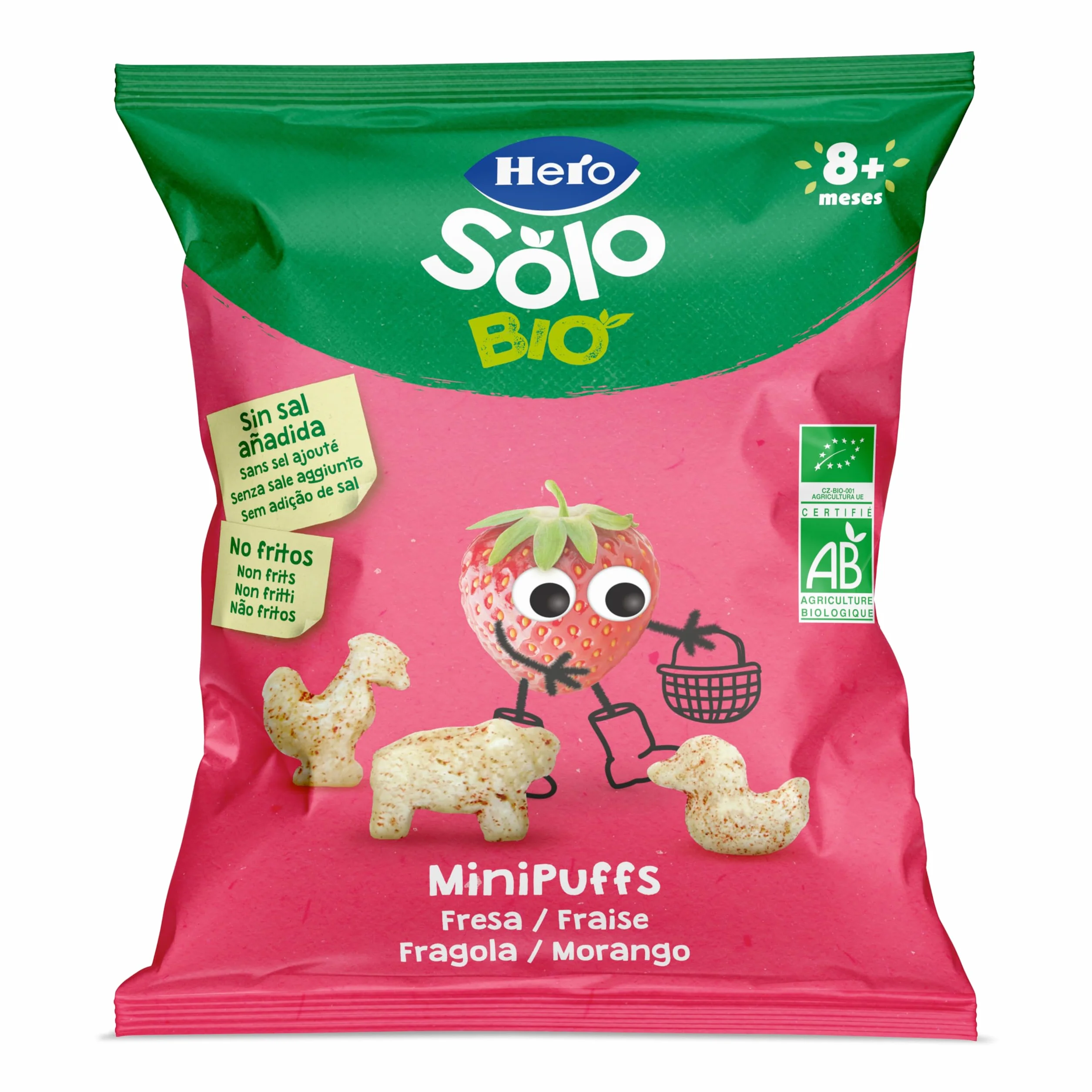 Hero Solo Minipuff Snack de Fresa BIO Ecológico No Fritos Sin Azúcares Añadidos Pack 10 x 18 g