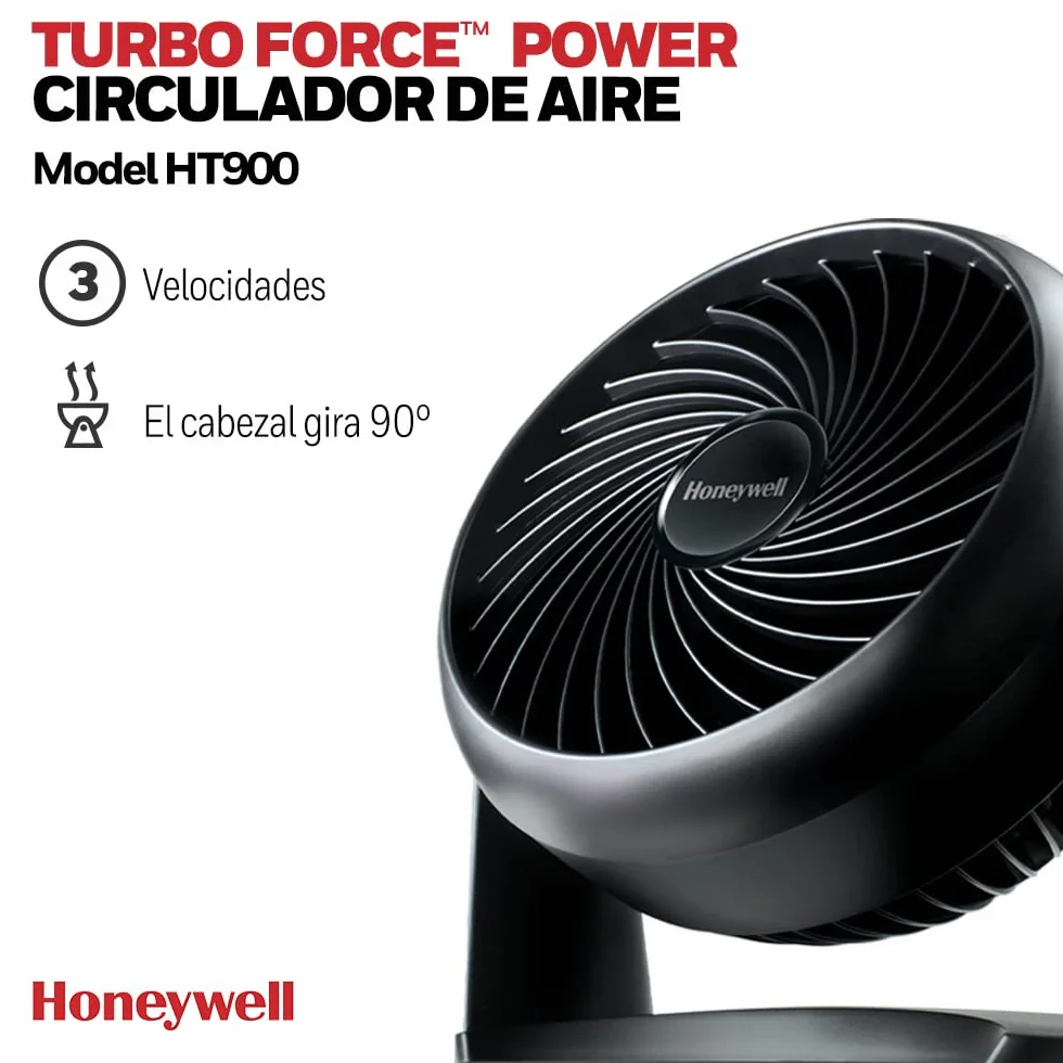 Honeywell TurboForce Ventilador Potente Silencioso, 3 Velocidades, Inclinación 90°, Anclaje Pared, Mesa, HT900E4