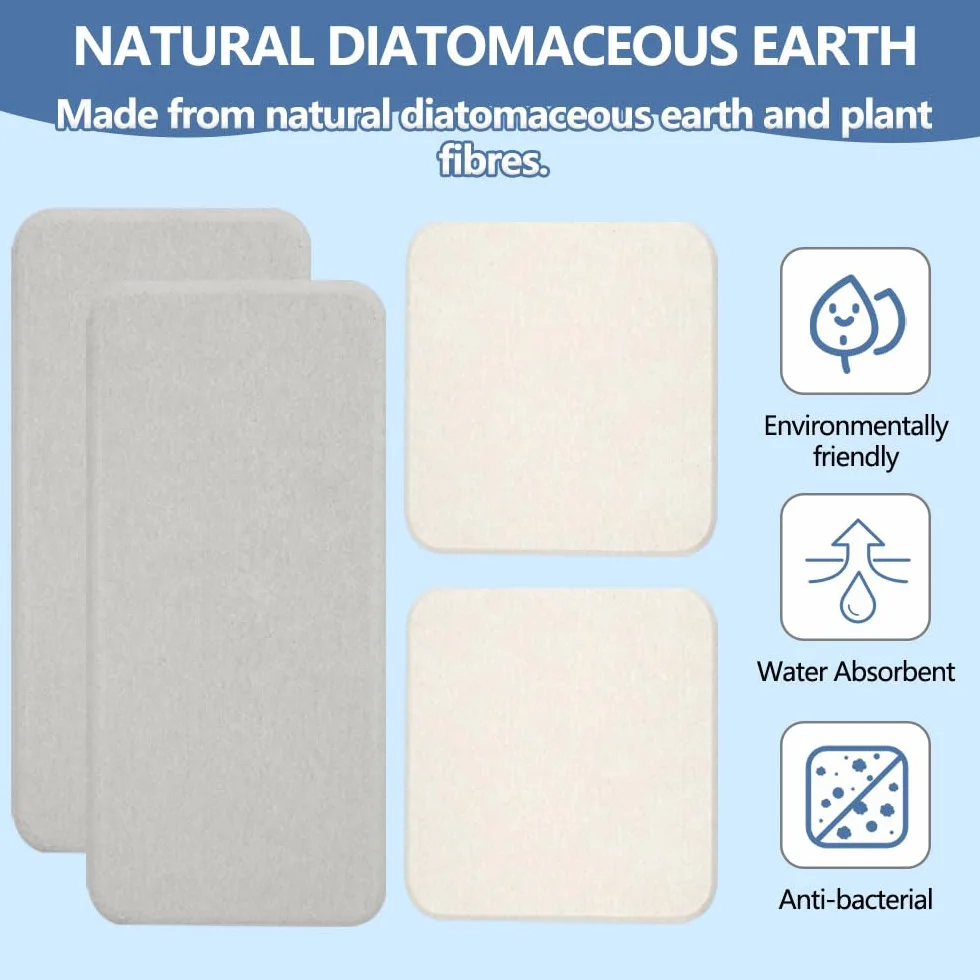 4 Piezas Posavasos de Diatomita Absorbente de Agua, Gris y Blanco Absorbente de Agua Piedra Secado Rápido Bandeja, Posavasos de Tierra de Diatomeas, para Jabón de Manos y Tazas, Botellas de Bebidas