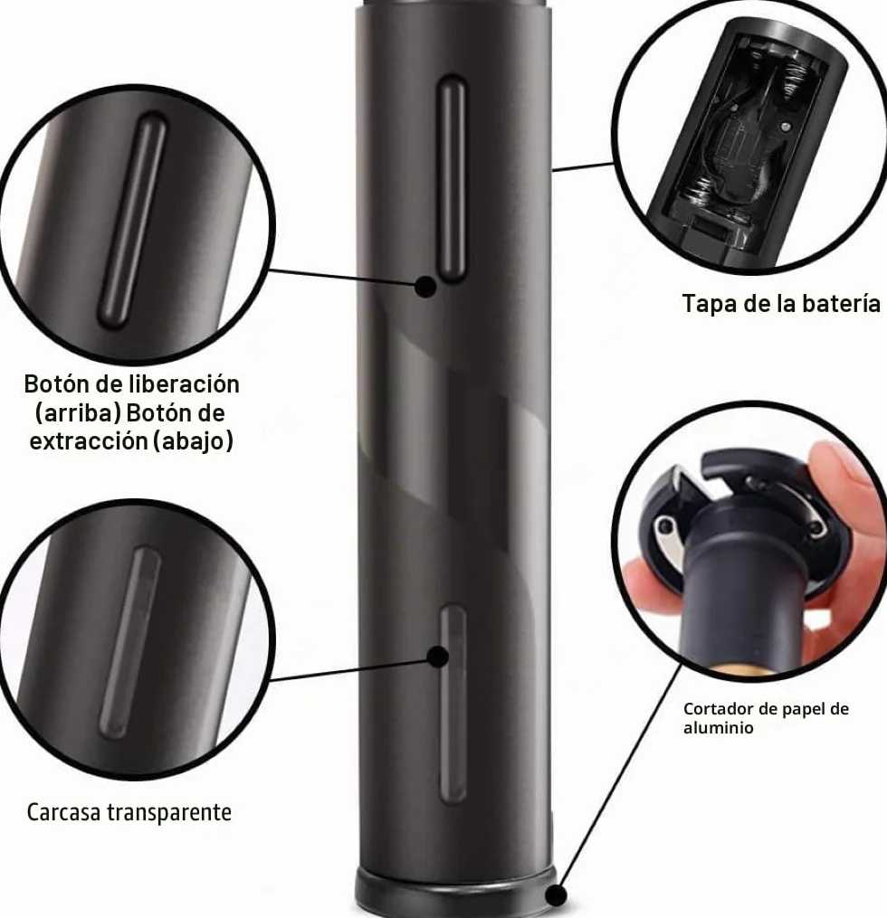 Sacacorchos Eléctrico a Pilas, Abrebotellas Automático Inalámbrico, Abridor de Vino Automático Profesional, con Cortacápsulas, Regalo para Amantes del Vino, Negro