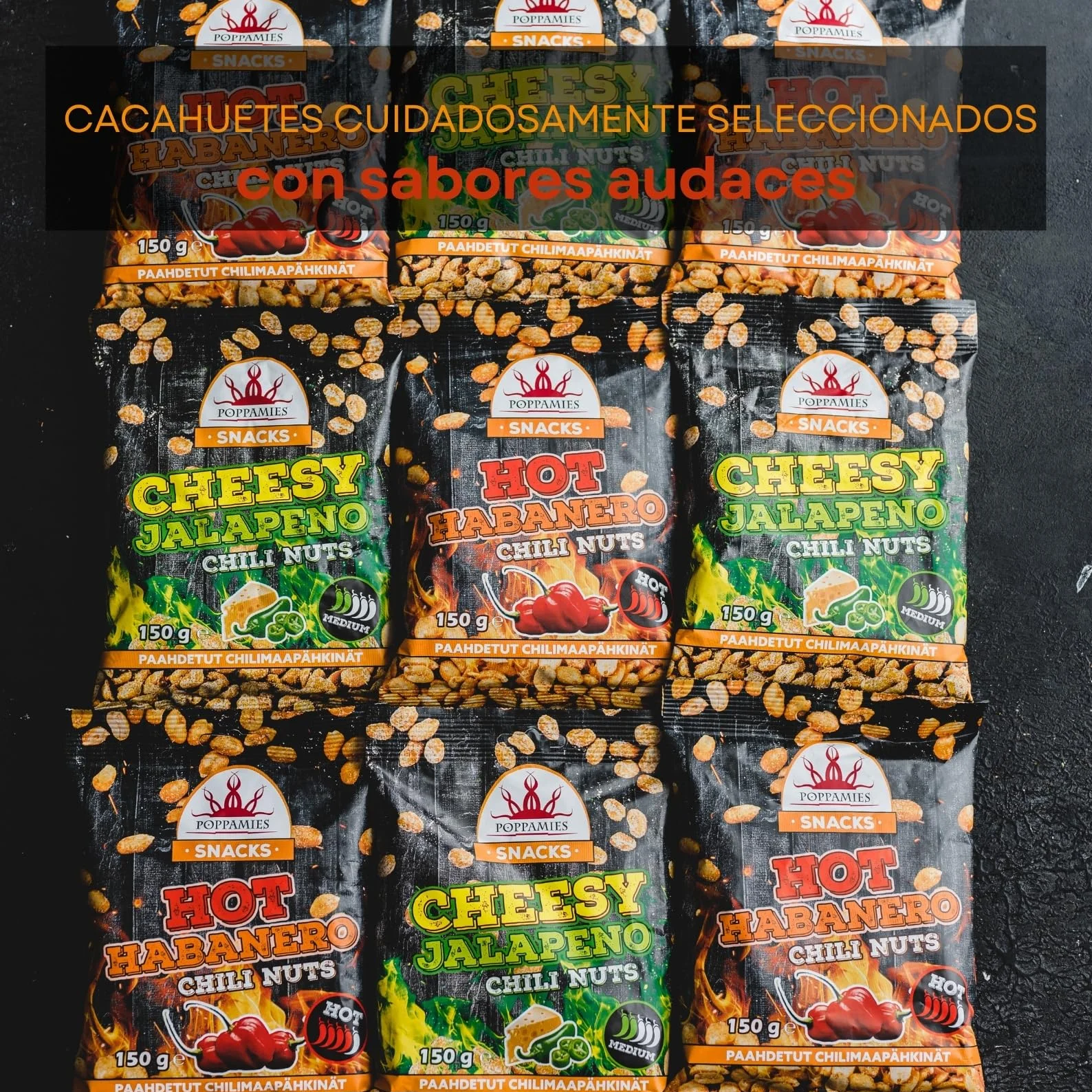 Poppamies Cacahuates Picantes con Habanero 150g - Sin Gluten, Veganos, Picante Alto