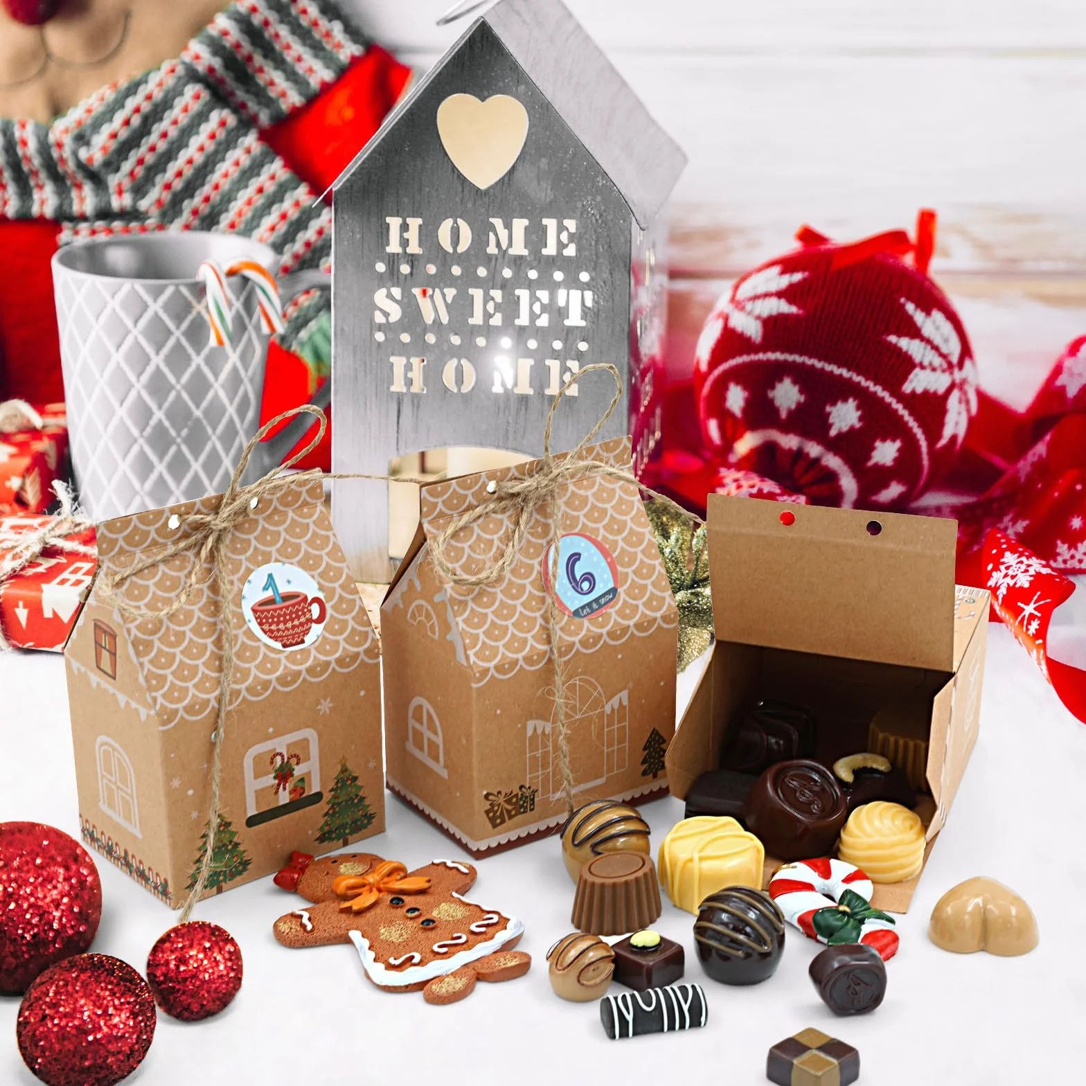 Cajas de Cartón Pequeñas Kraft Navidad con Pegatinas Calendario Adviento 24 Piezas