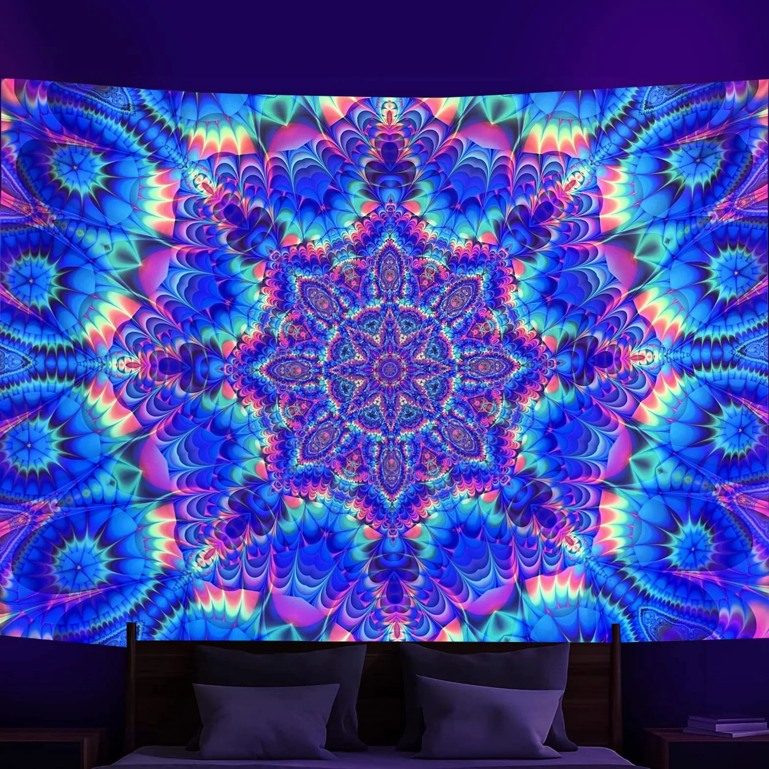 Tapiz de Pared Fluorescencia UV Mandala Indio Hippie 150x200 cm