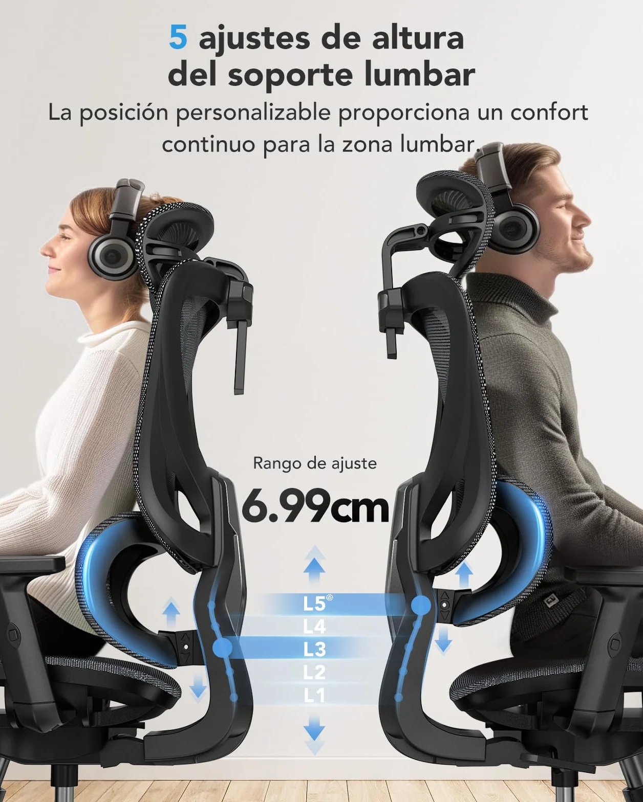 Silla de Oficina ergonómica de Malla HUANUO, Silla de Escritorio de Respaldo Alto con Soporte Lumbar Ajustable, reposabrazos, Mecanismo de balanceo, Silla ergonómica de Gaming de Malla