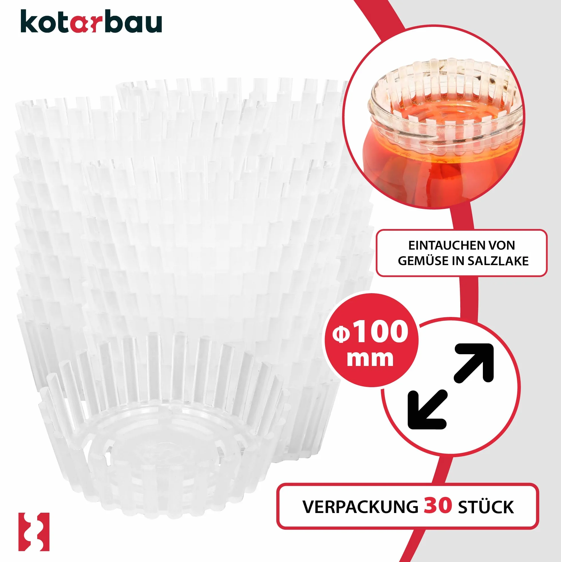 KOTARBAU® Set de 30 Unidades Pesos de Fermentación - Rejilla de Fermentación para Tarros - Polipropileno - 100 mm - Transparente - Accesorio para Conservas