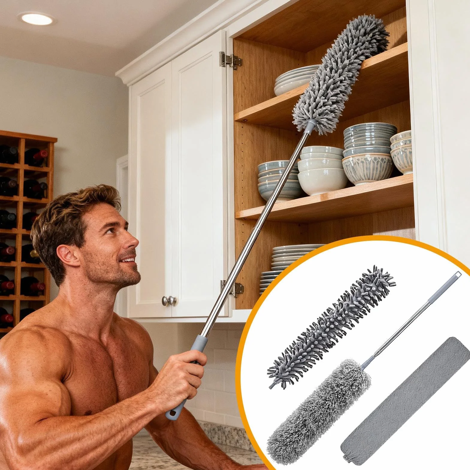 Desempolvador Retráctil de Microfibra Lavable para Techos, Paredes y Suelos
