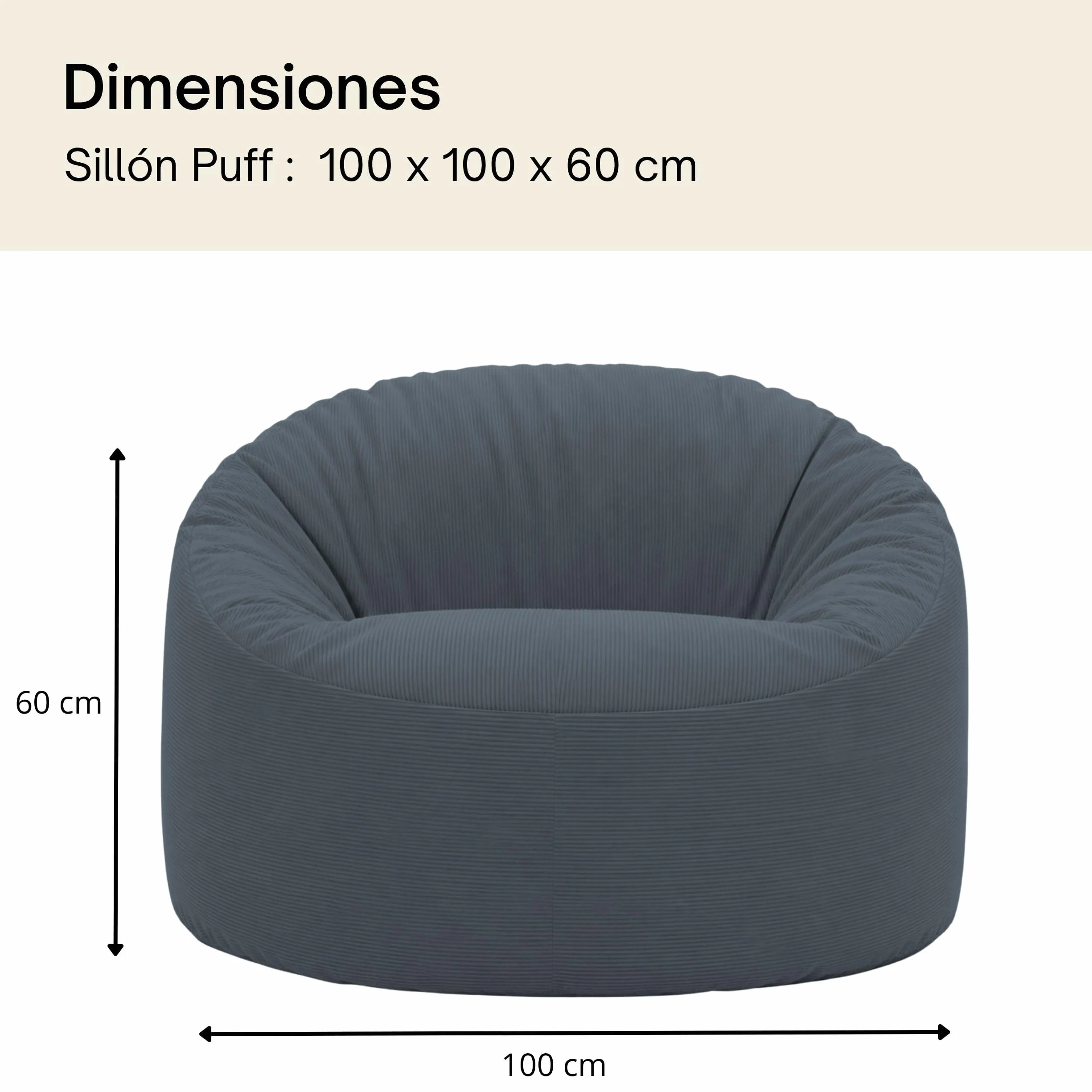 bananair - Puff Salón de Terciopelo Acanalado - Suave y Confortable - Puff Pera con Relleno de Espuma Incluido, Óptimo Apoyo para la Espalda - Bean Bag, Sofa Puff Gigante (100 cm, Azul Marino)
