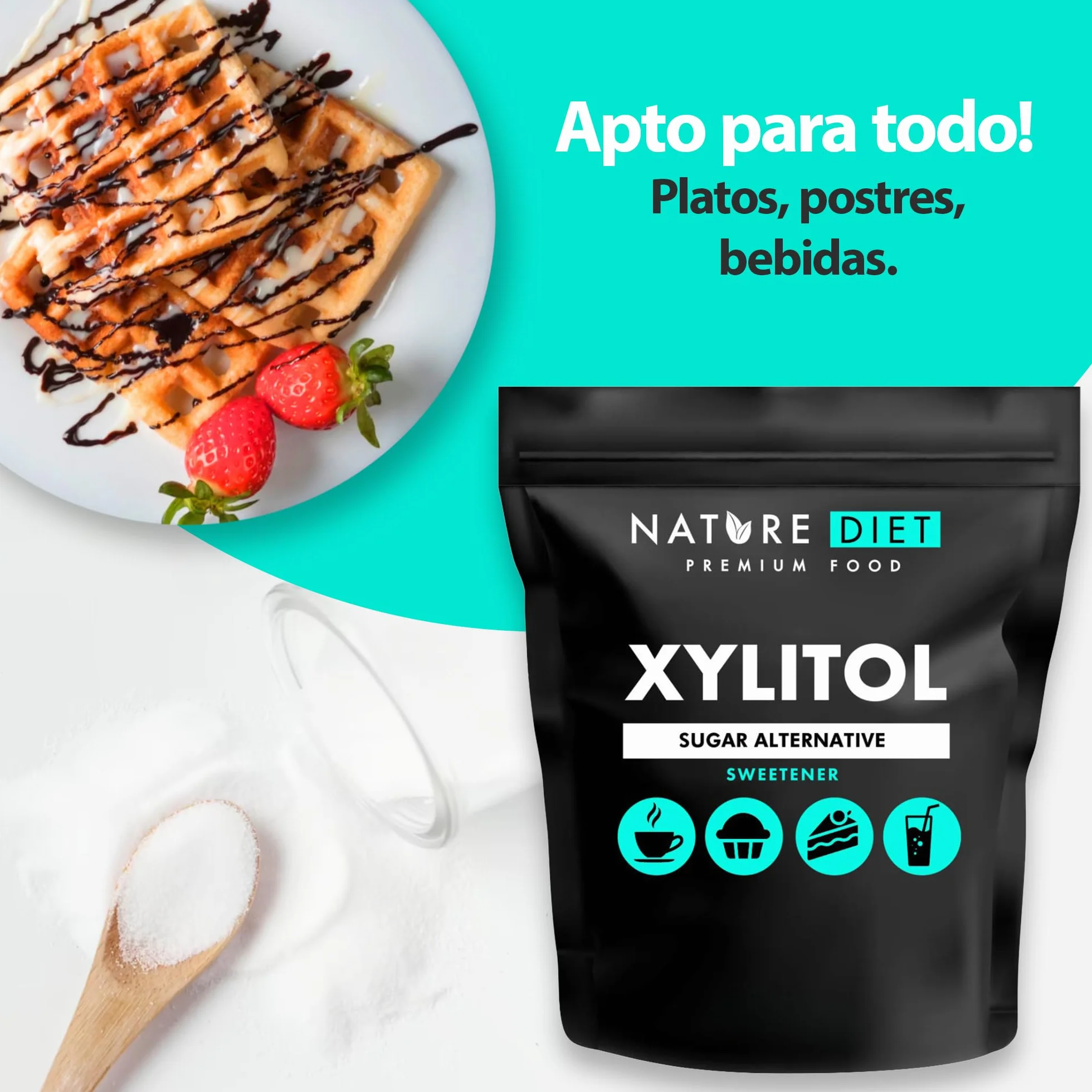 Nature Diet Xylitol 2 x 1 kg Sustituto del Azúcar Edulcorante de Origen Vegetal Bajo Índice Glucémico
