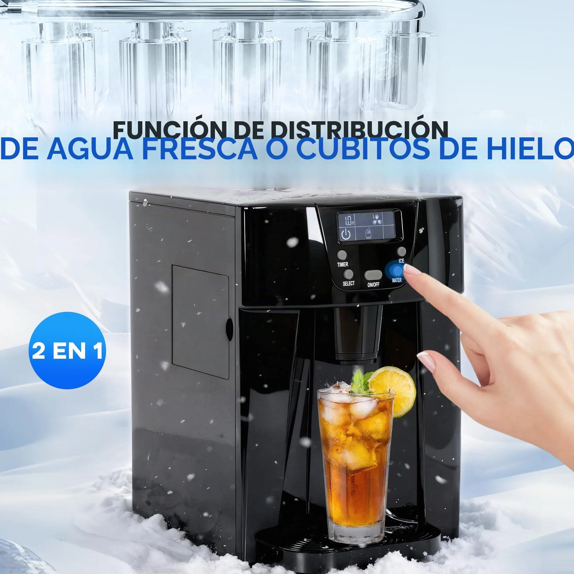 HOMCOM Máquina de cubitos de hielo portátil, 12 kg/24h, 9 cubitos en 6-10 min, tamaño ajustable, temporizador, depósito 3L