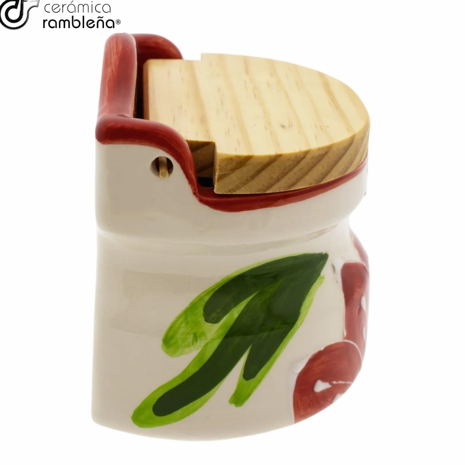 CERÁMICA RAMBLEÑA | Salero cocina | Salero con tapa de madera original | Decoración Modelo 09 | 100% Decorado a Mano