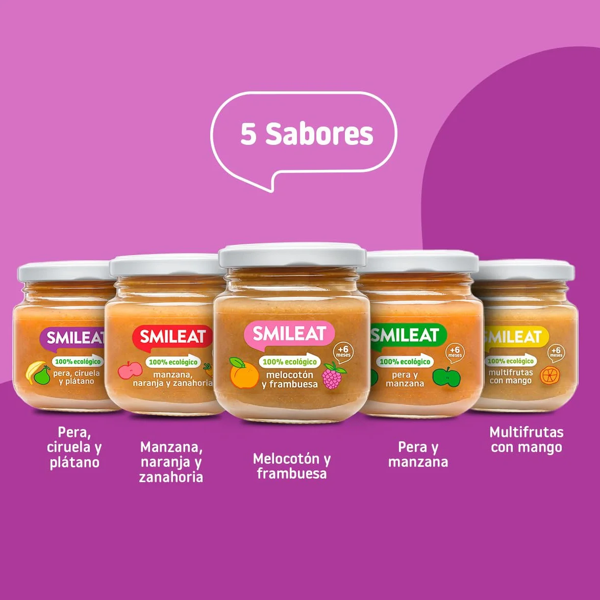 Smileat Tarrito de Frutas Ecológicas Pera Ciruela Plátano 130g +6 Meses Sin Azúcar Añadido