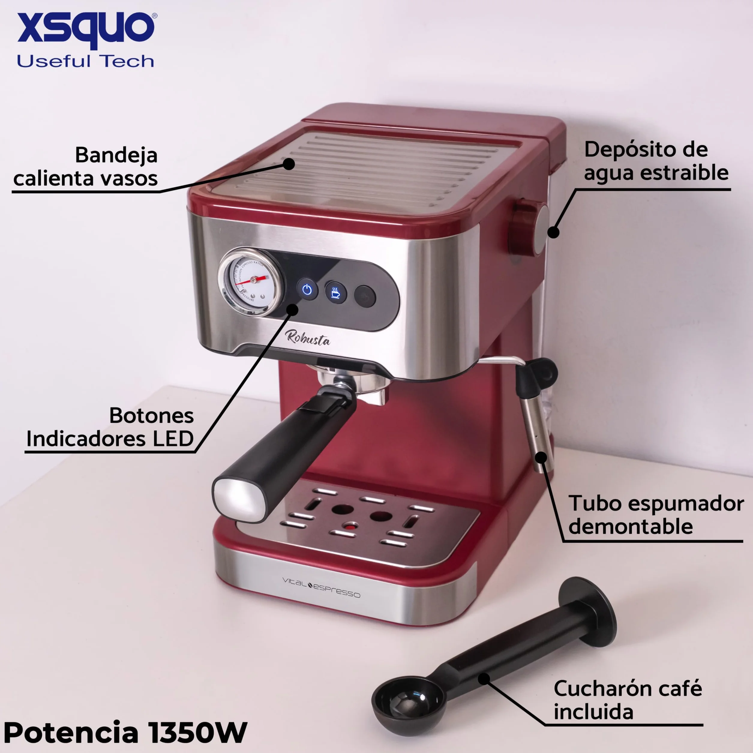 Cafetera Espresso 20 Bares Express Semiautomatica Cappuccino Latte Vaporizador Leche Thermoblock Calentamiento Rapido Portafiltros Molido Acero Inoxidable Frio Caliente Bandeja Goteo Calientatazas
