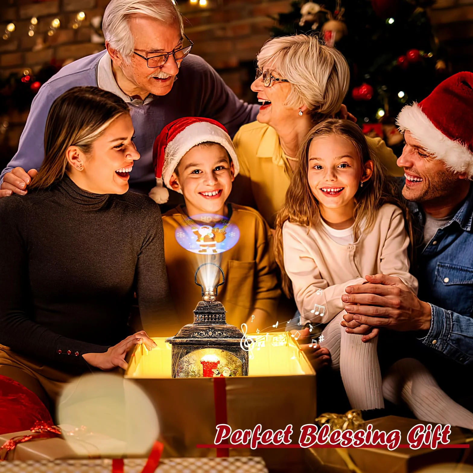 Linterna de Globo de Nieve Navideño Con Música - Papá Noel Brillante Para Decoración del Hogar - Funciona Con Pilas/USB - Regalo