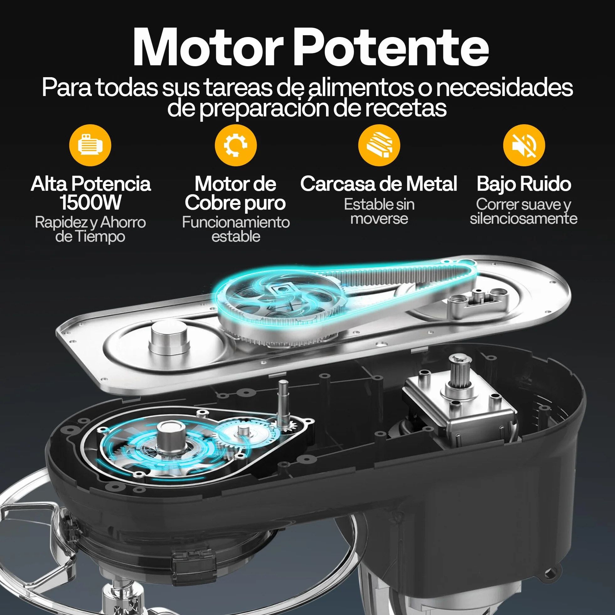 VIVOHOME Batidora Amasadora 10 Velocidades 1500W 5,7L para Repostería Profesional, Amasadora de Pan Varillas Multifunción Bol de Acero Inoxidable, Negro