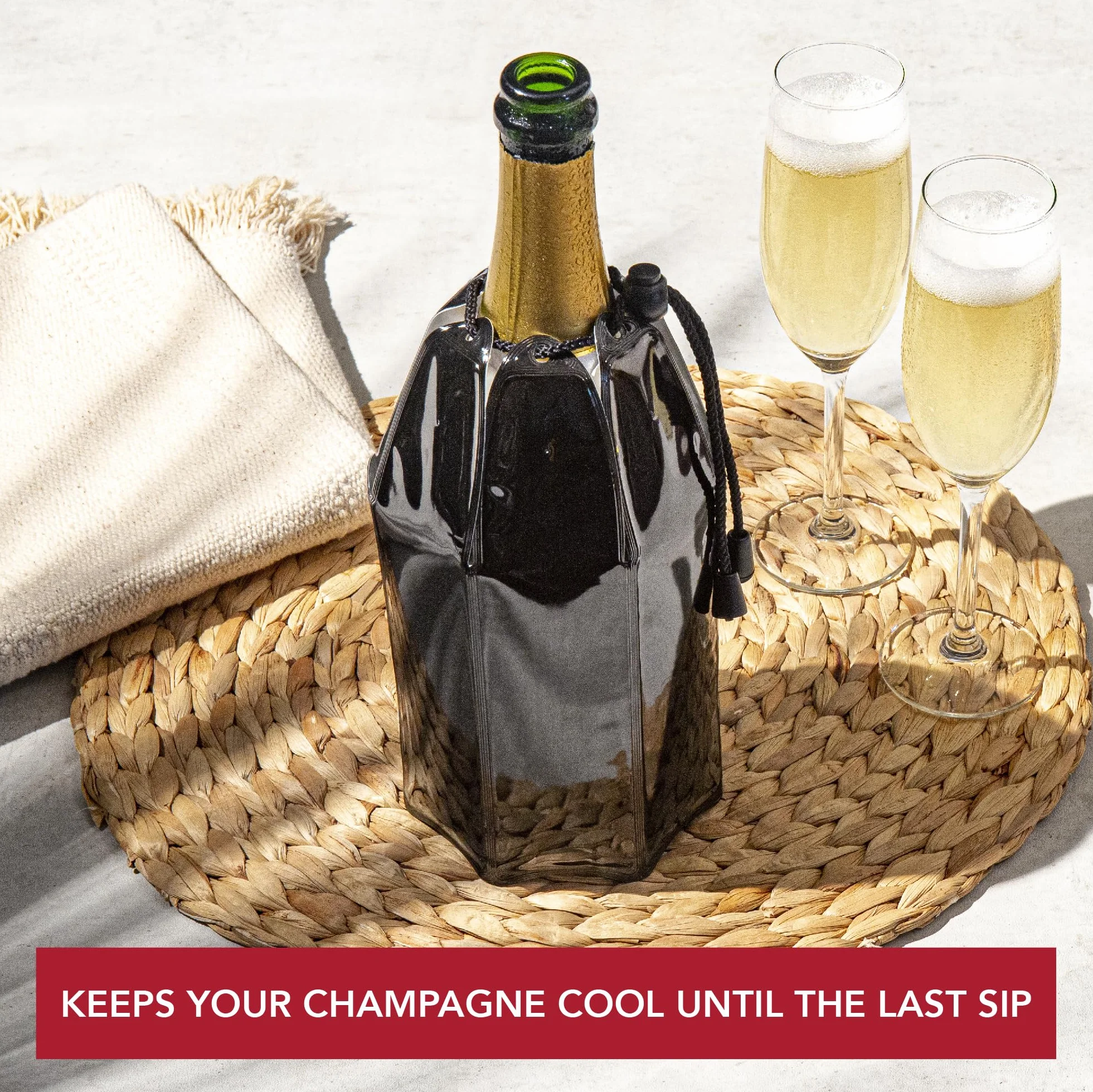 Vacu Vin Enfriador de Champagne Flexible - Funda Reutilizable Negra para Enfriamiento de Botellas de Champagne Estándar