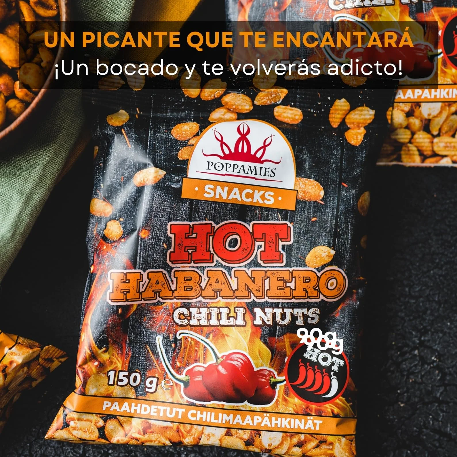 Poppamies Cacahuates Picantes con Habanero 150g - Sin Gluten, Veganos, Picante Alto