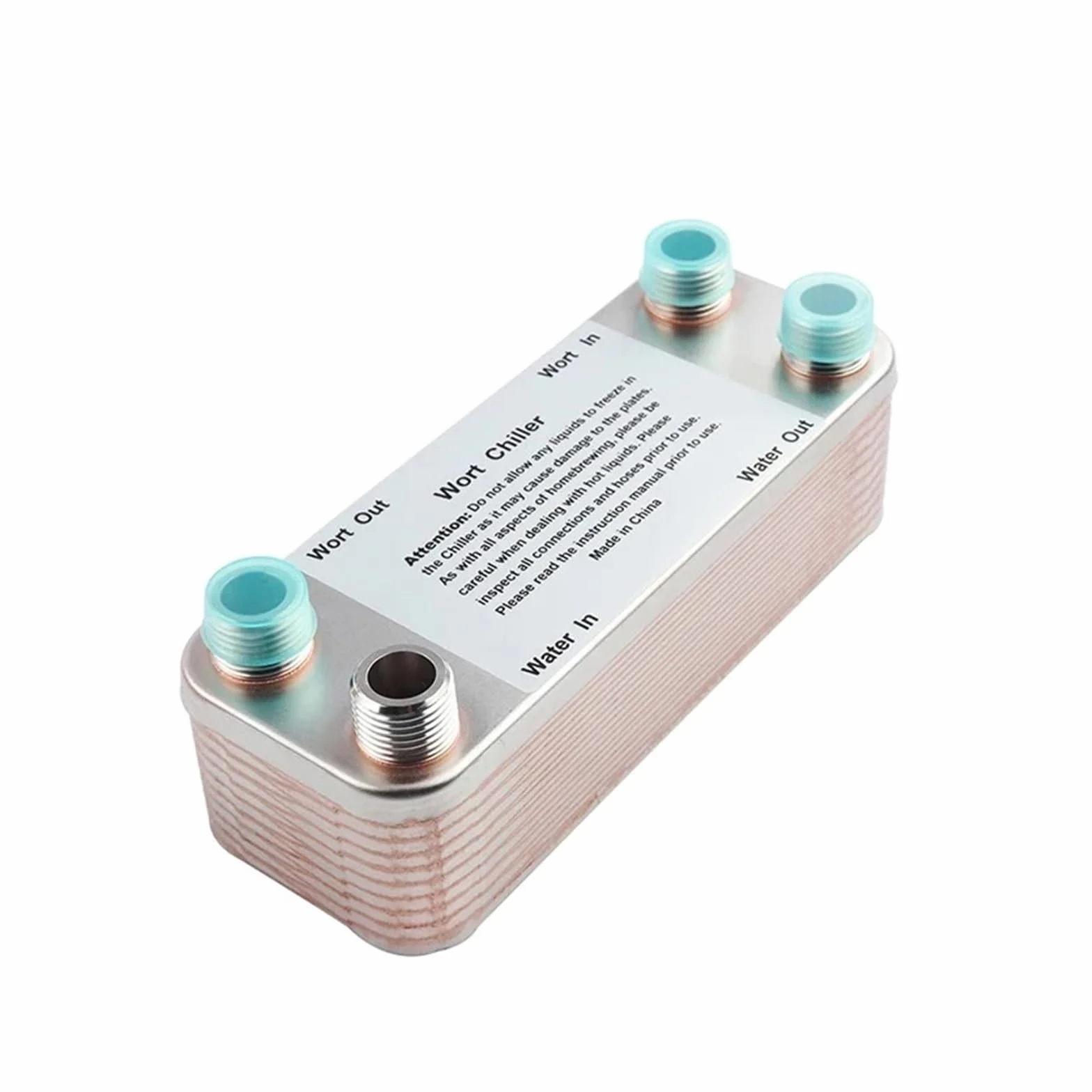 Enfriador de Mosto con intercambiador de Calor de 20 Placas, de Acero Inoxidable y Cobre Soldado, Herramientas de enfriamiento for Cerveza casera. Múltiples Aplicaciones