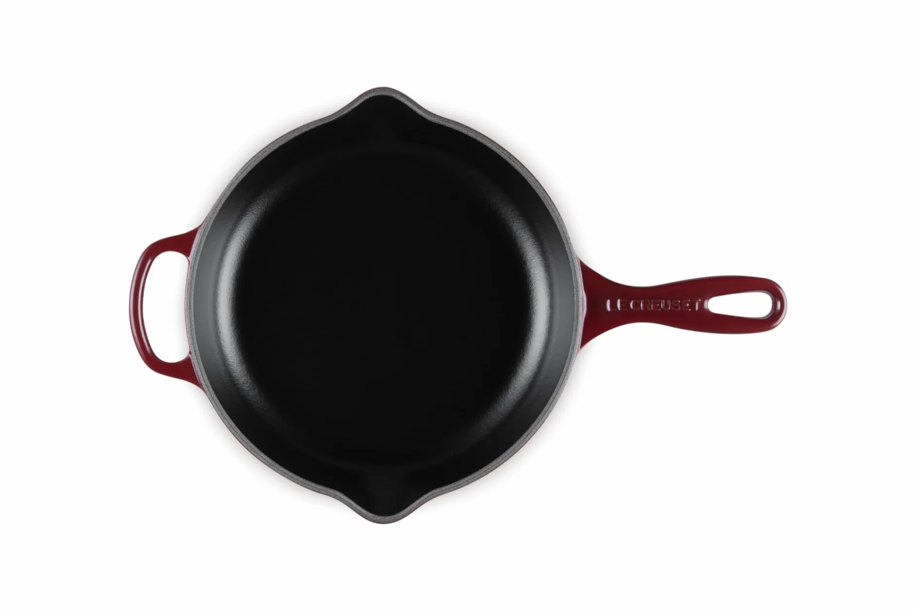 Le Creuset Signature 20182239490422 Sartén de hierro fundido esmaltado con mango auxiliar y dos labios de vertido, 23 cm, granate