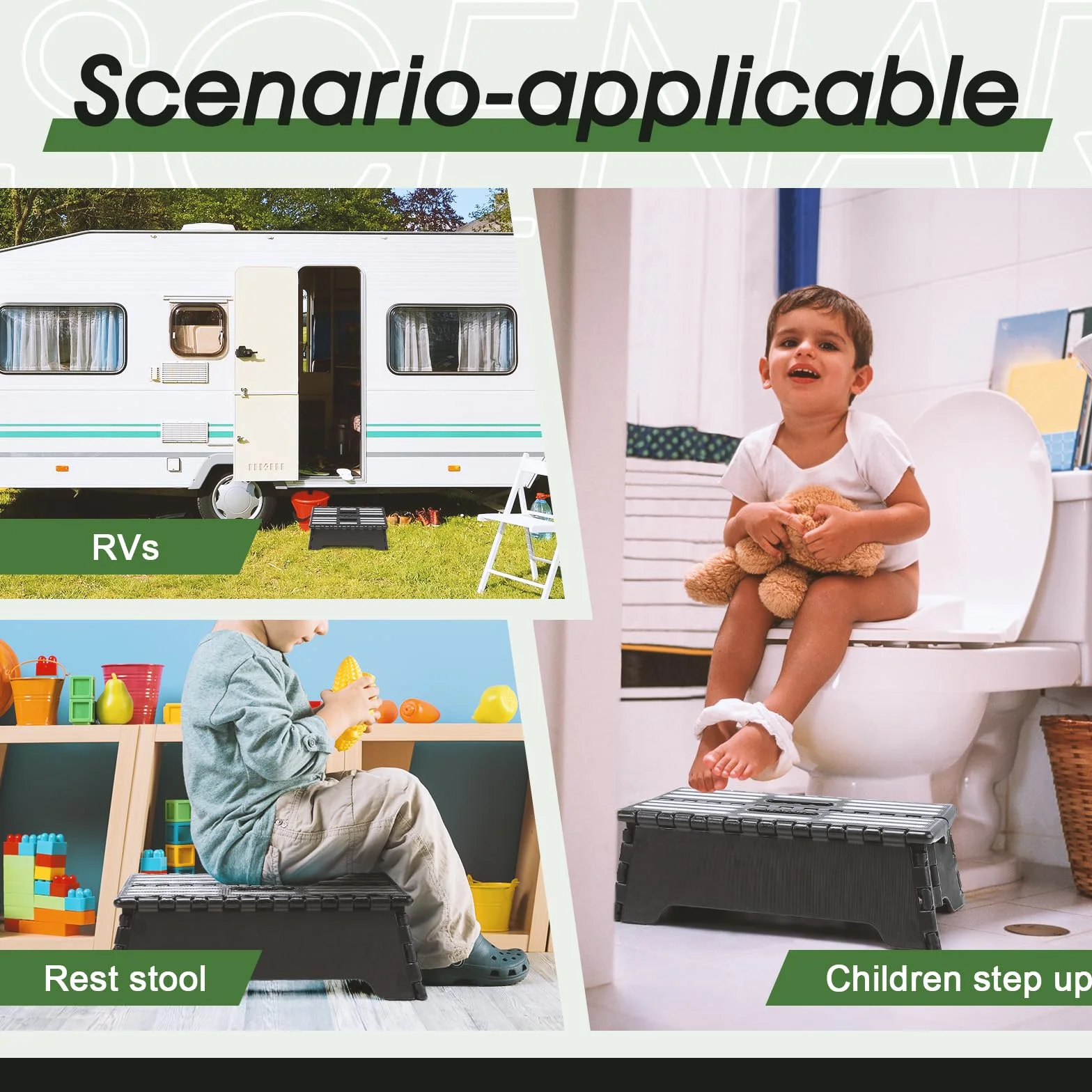 Pie plegable y portátil, 38 x 22 x 13 cm, taburete antideslizante para niños y adultos, ideal para cocina, baño, camping