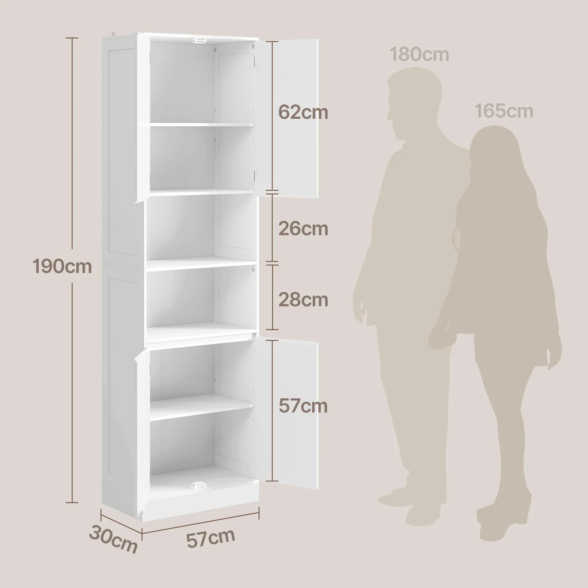 Xbro Mueble de baño 190×30×57 cm, Armario almacenaje con estantes Regulables, cajones y estantes Abiertos, Armario Alto Multiuso para baño, Cocina y salón, Montaje fácil,Blanco