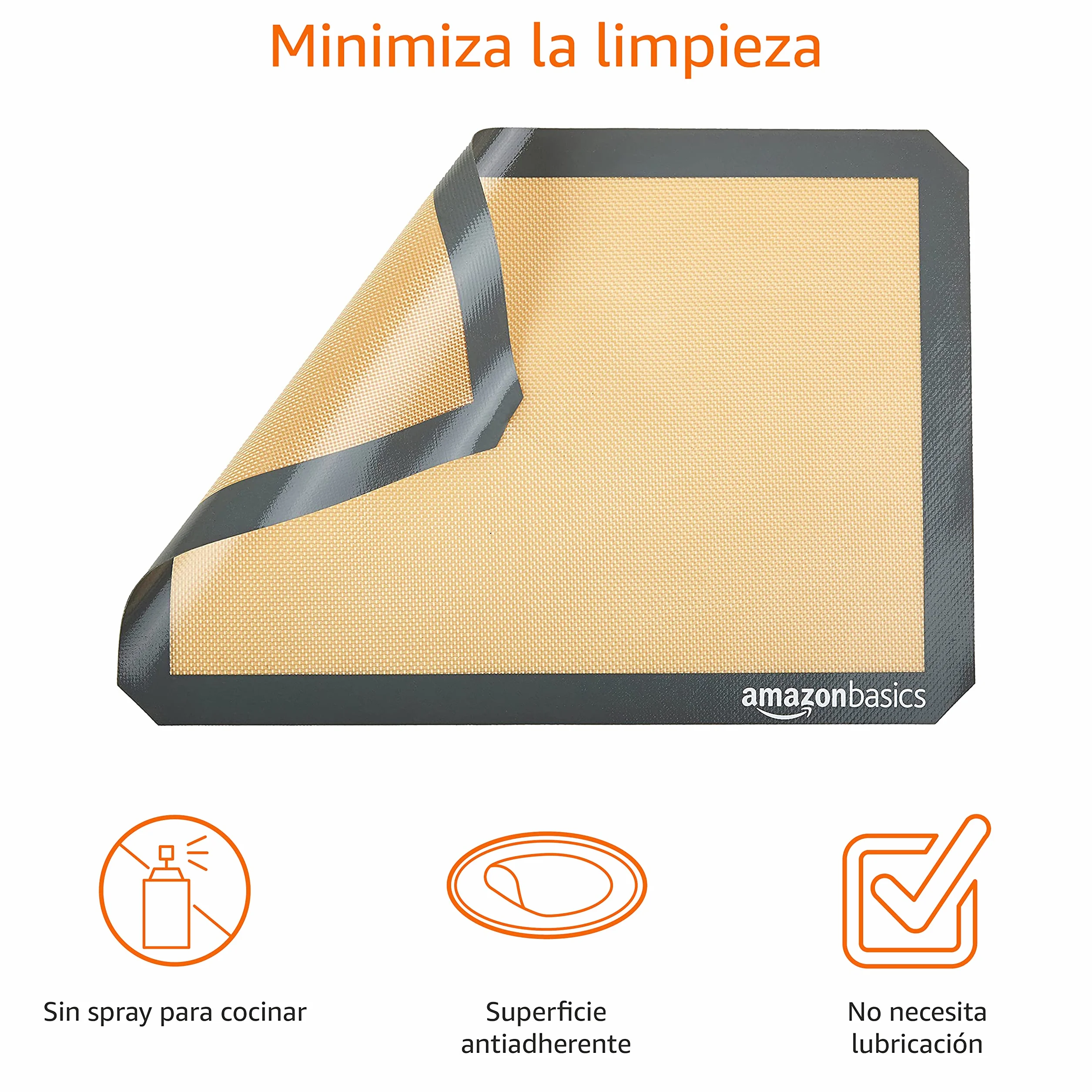 Amazon Basics Rectangular Tapete de Silicona para Hornear, Juego de 2 Unidad, Beige/Negro, 29.5cm x 42.0cm